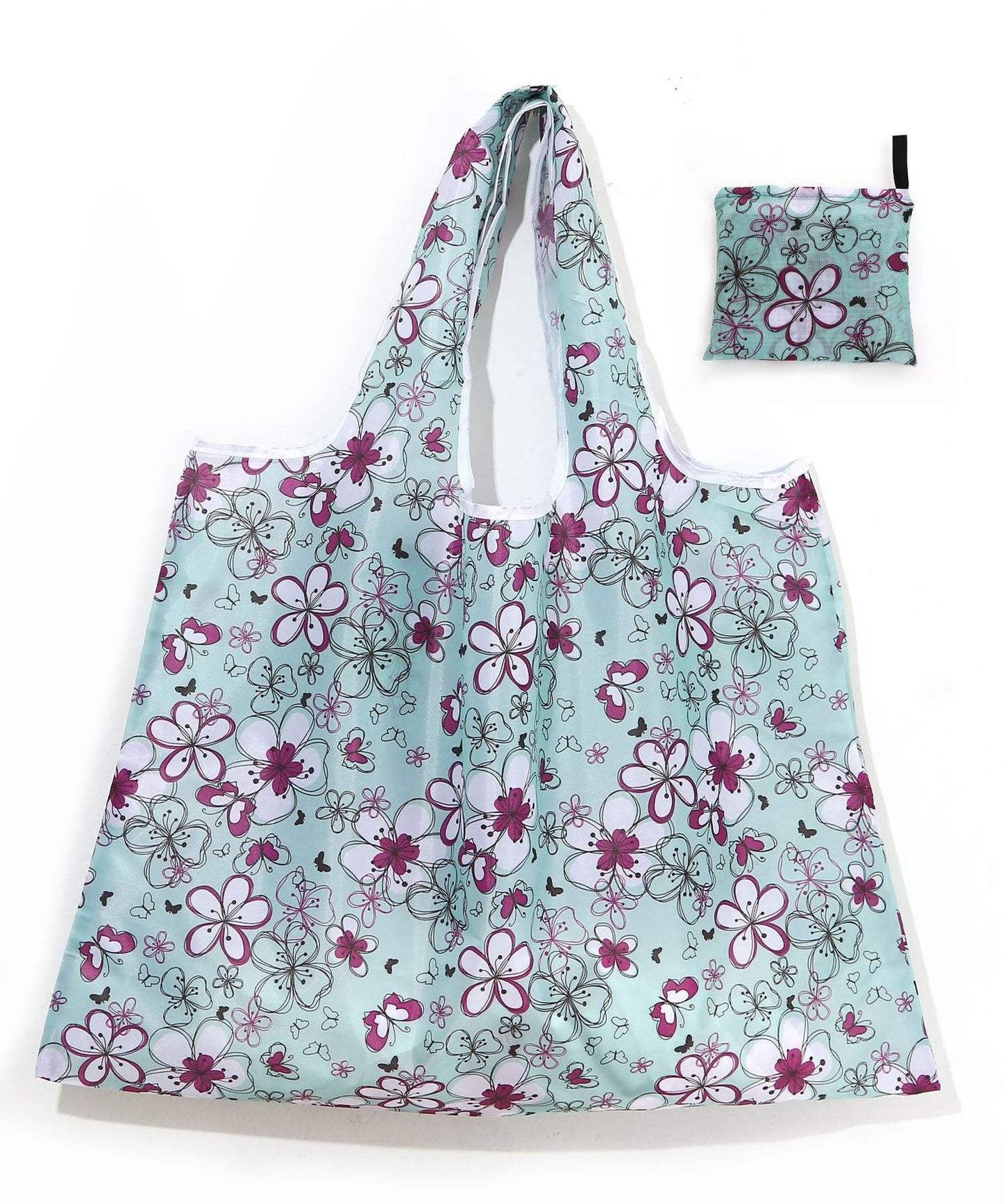 同柄2枚セット 大容量プリント折りたたみコンパクトエコバッグ