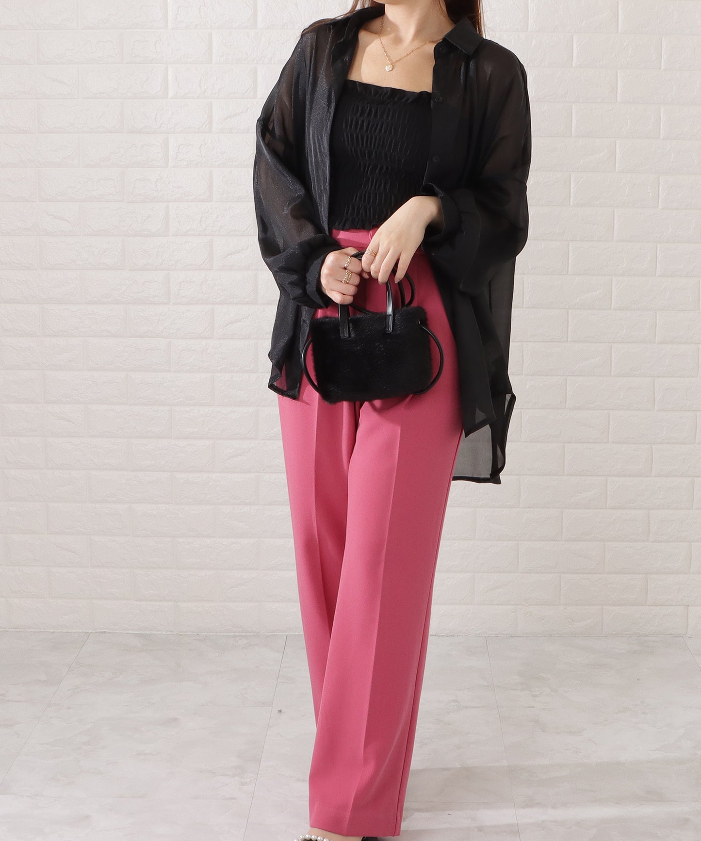 ファー×レザー調スクエアショルダーバッグ