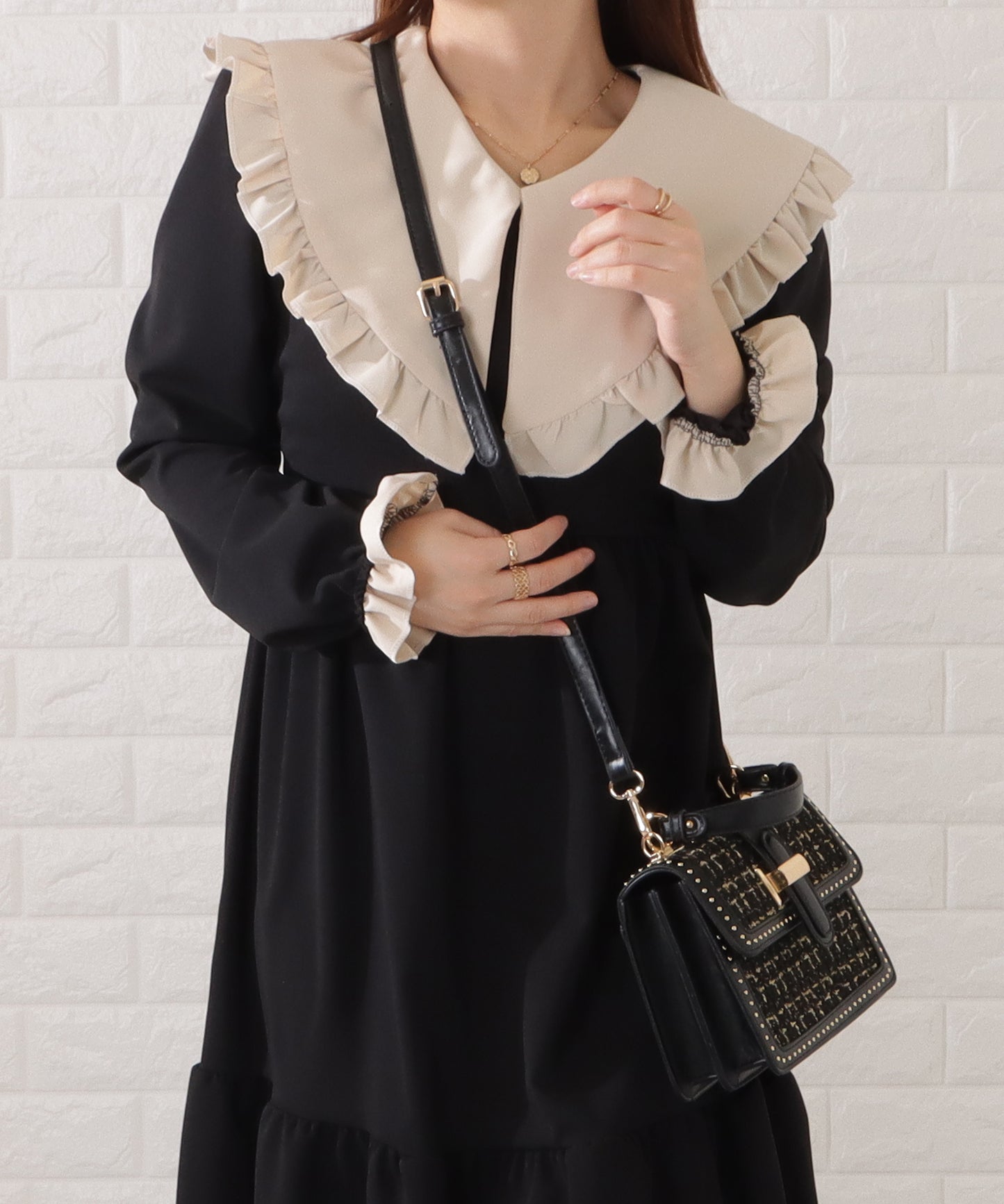 ミックスツイードスタッズ付き2WAYショルダーバッグ