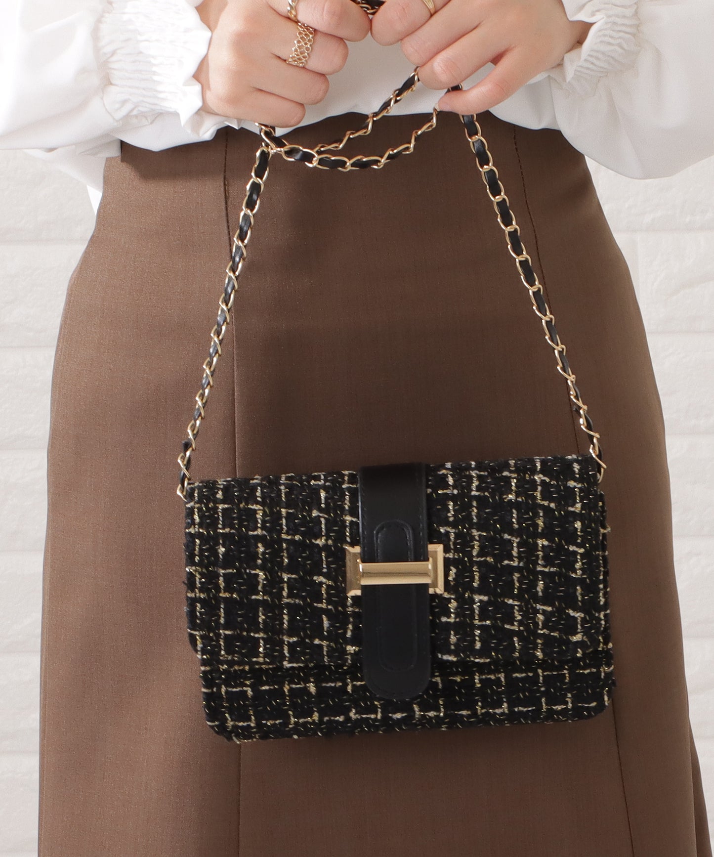 ラメ入りミックスツイードショルダーバッグ