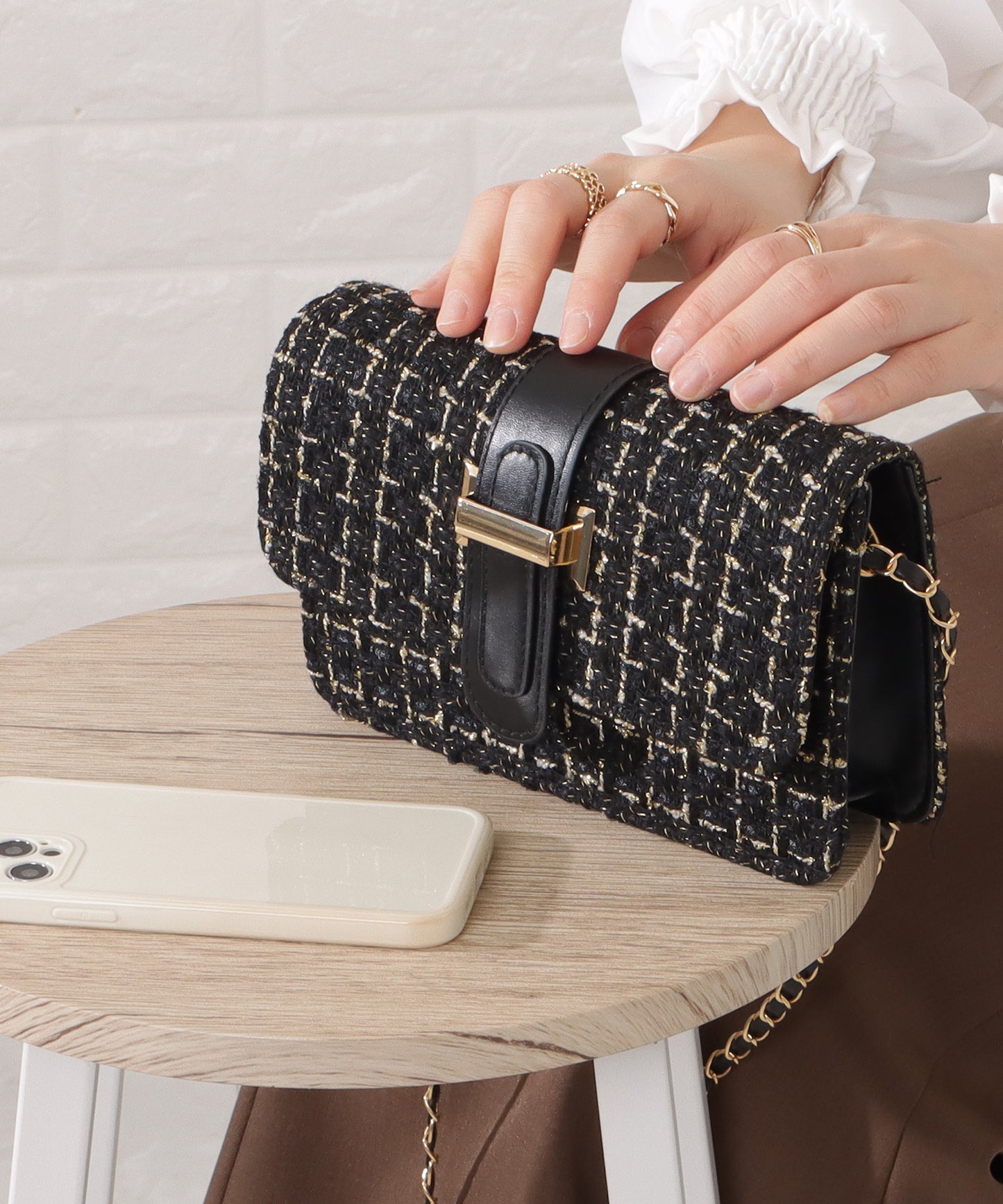 ラメ入りミックスツイードショルダーバッグ