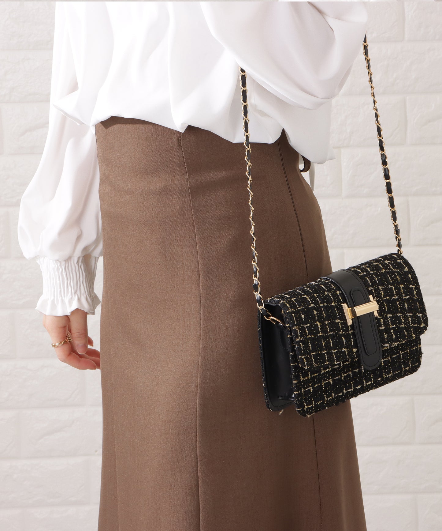 ラメ入りミックスツイードショルダーバッグ