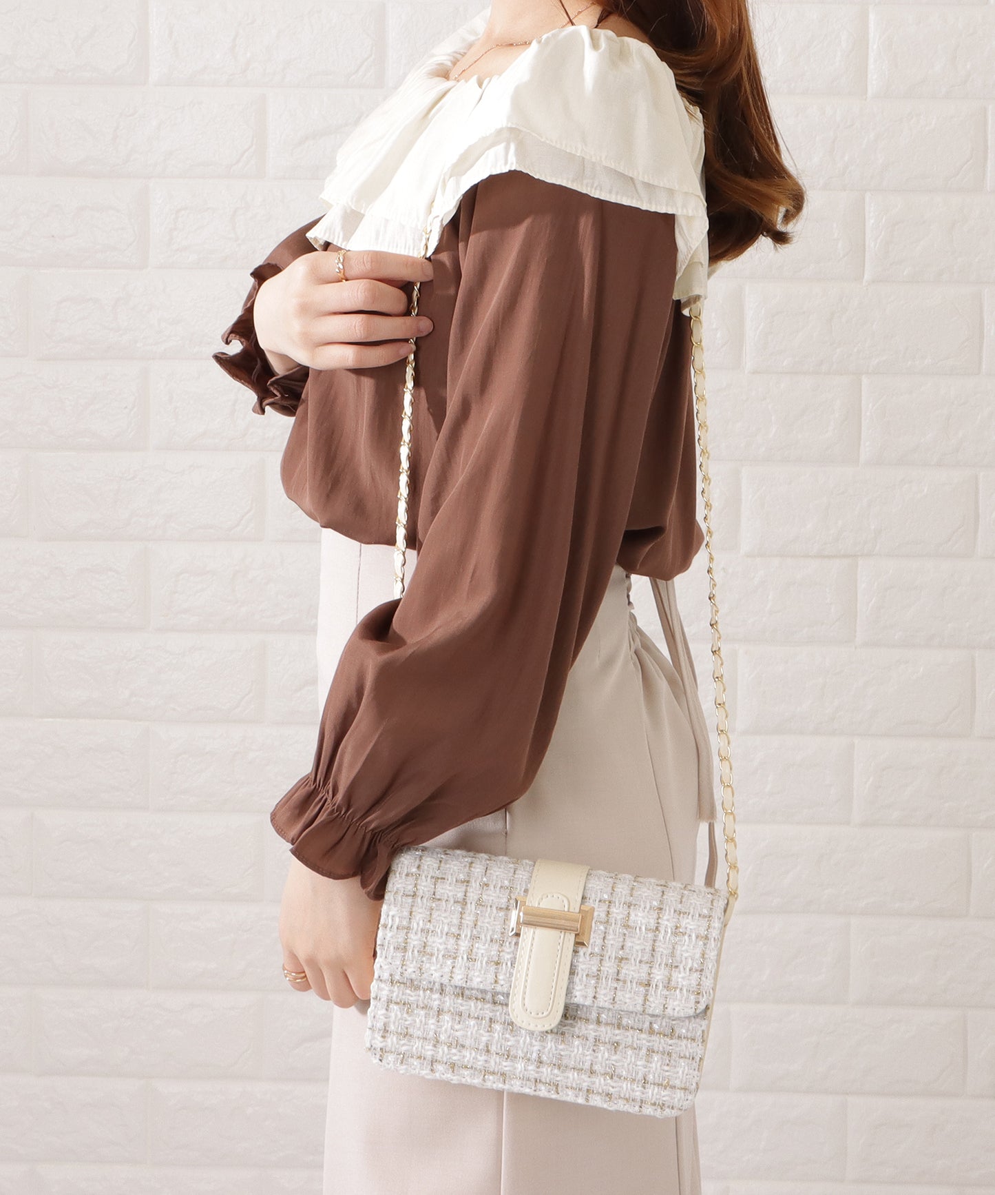 ラメ入りミックスツイードショルダーバッグ