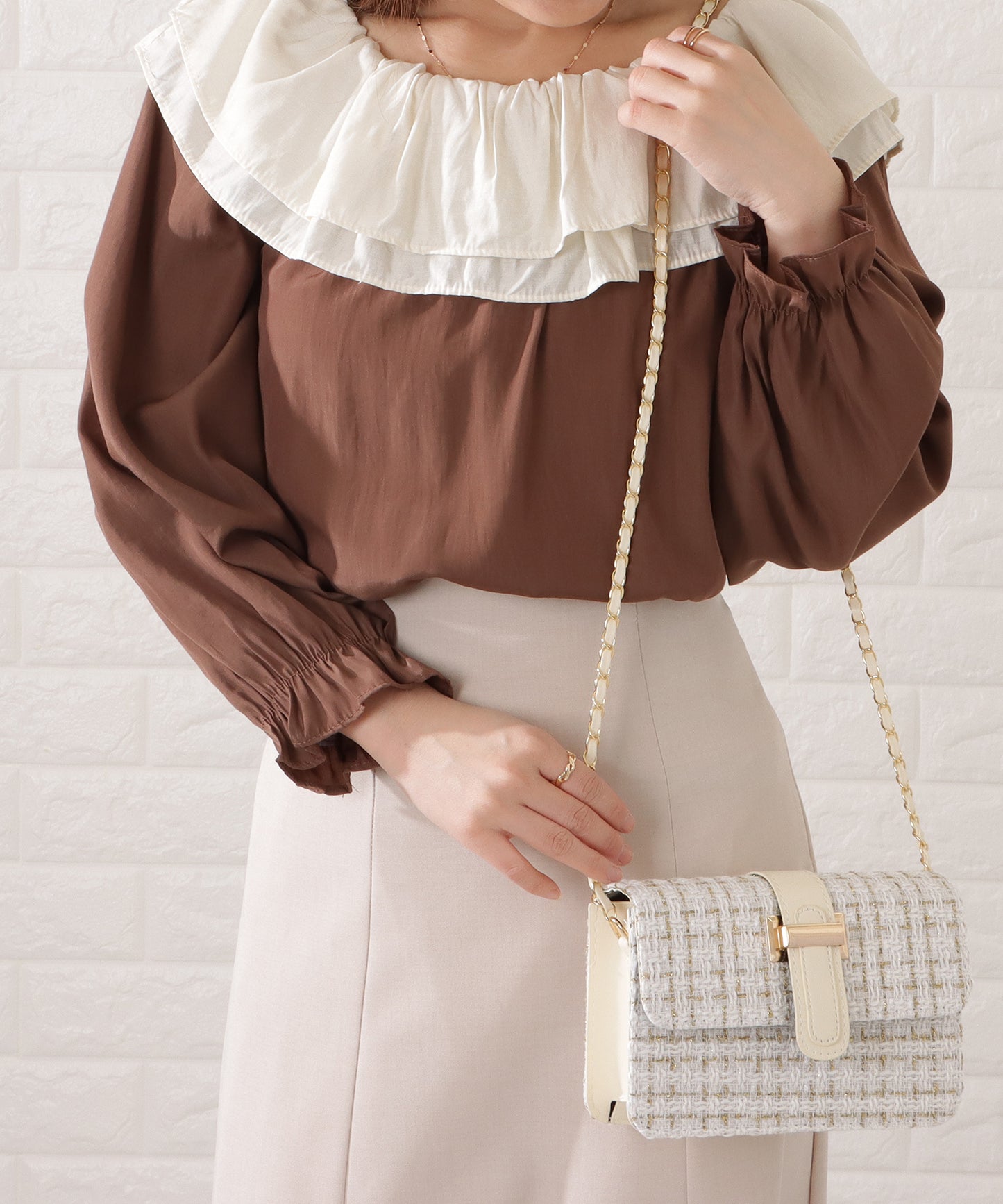 ラメ入りミックスツイードショルダーバッグ