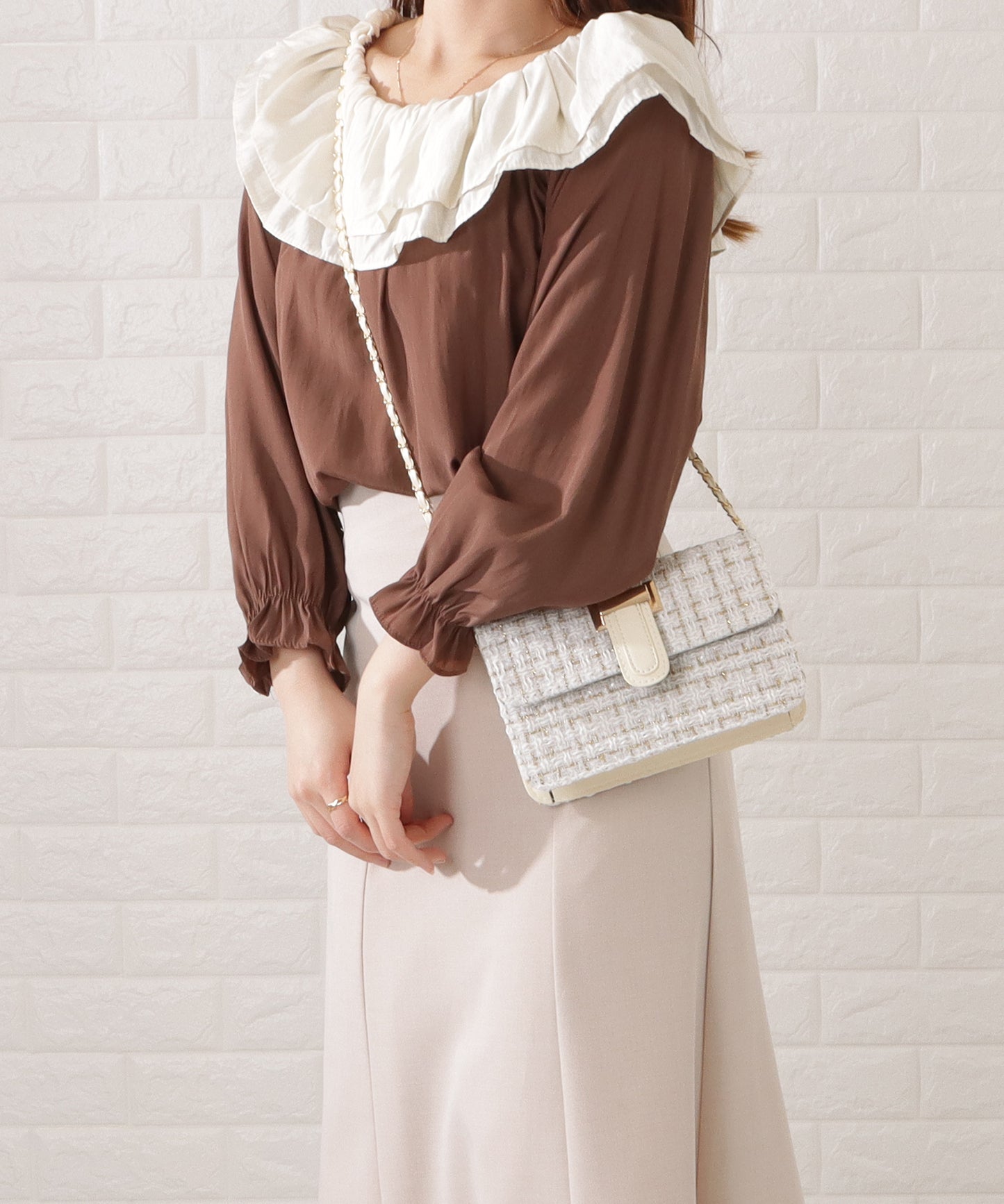 ラメ入りミックスツイードショルダーバッグ