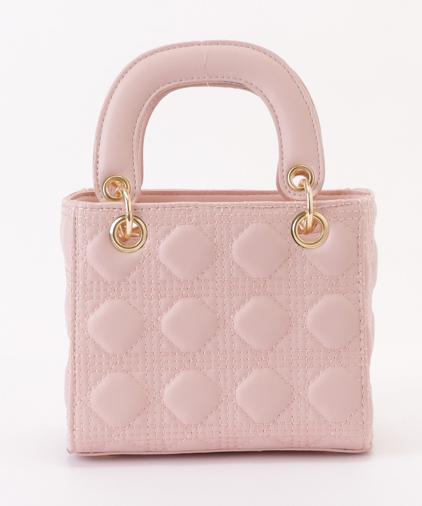 ファーチャーム付きキルティングスクエアハンドバッグ