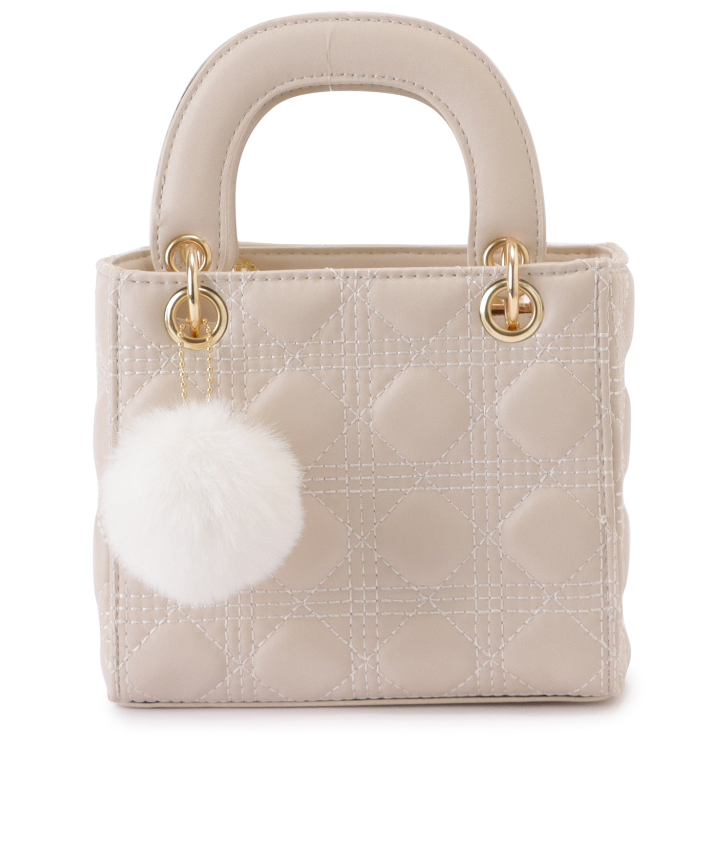 ファーチャーム付きキルティングスクエアハンドバッグ