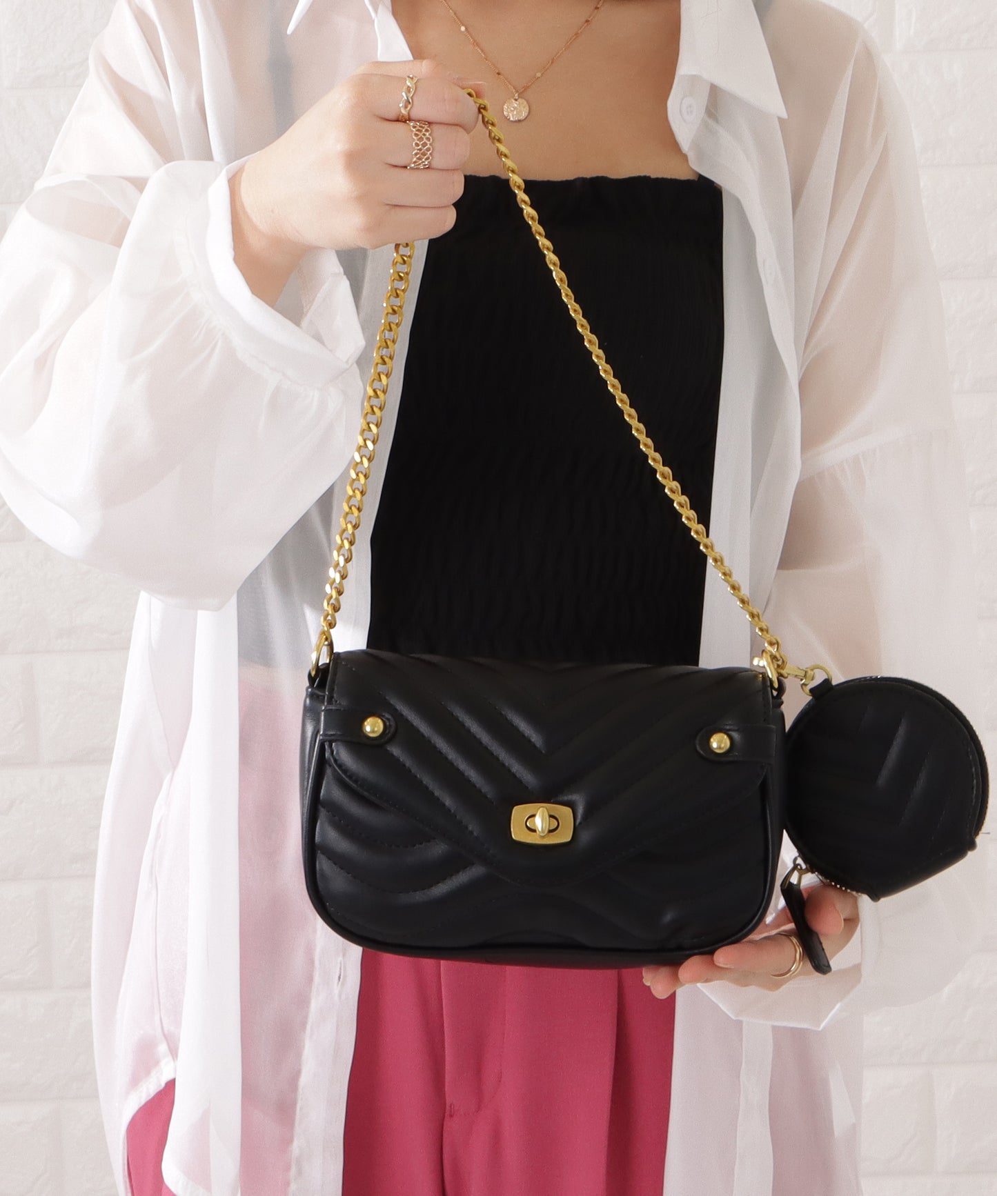 ミニポーチ付き2WAYキルティングショルダーバッグ