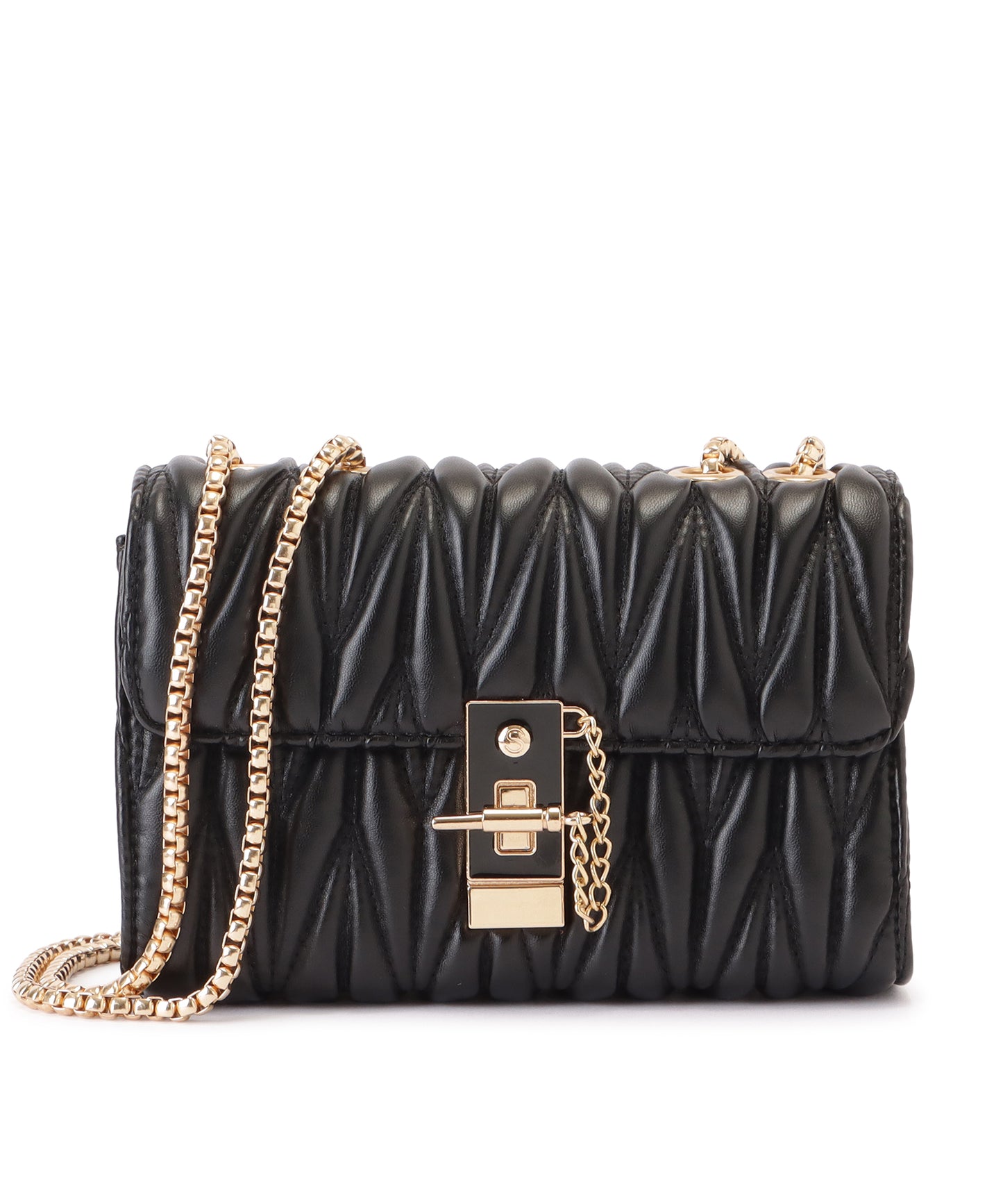 レザー調ヘリンボーンキルティングチェーンショルダーバッグ