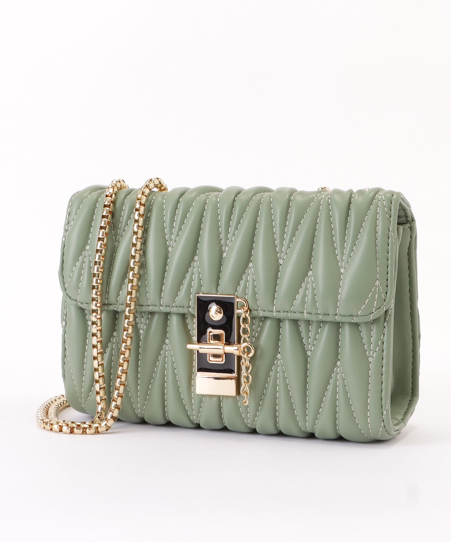 レザー調ヘリンボーンキルティングチェーンショルダーバッグ