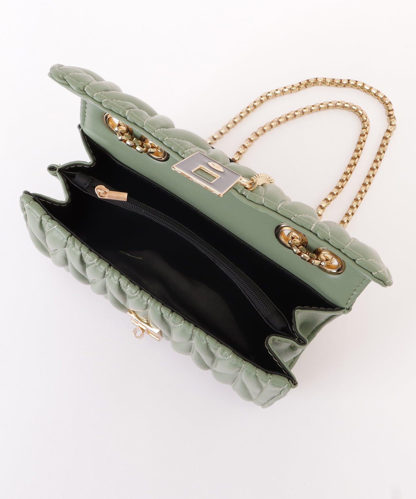 レザー調ヘリンボーンキルティングチェーンショルダーバッグ