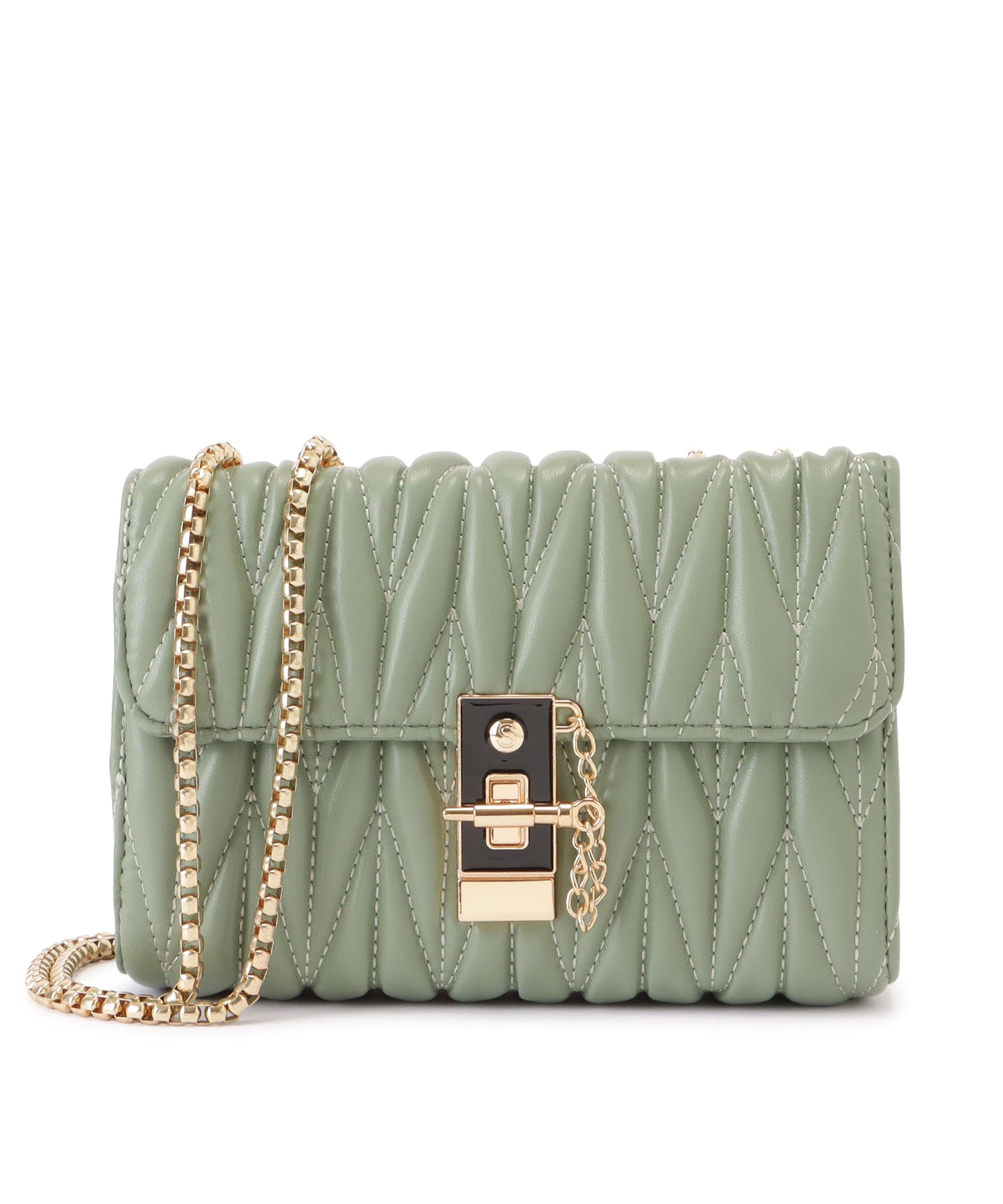 レザー調ヘリンボーンキルティングチェーンショルダーバッグ