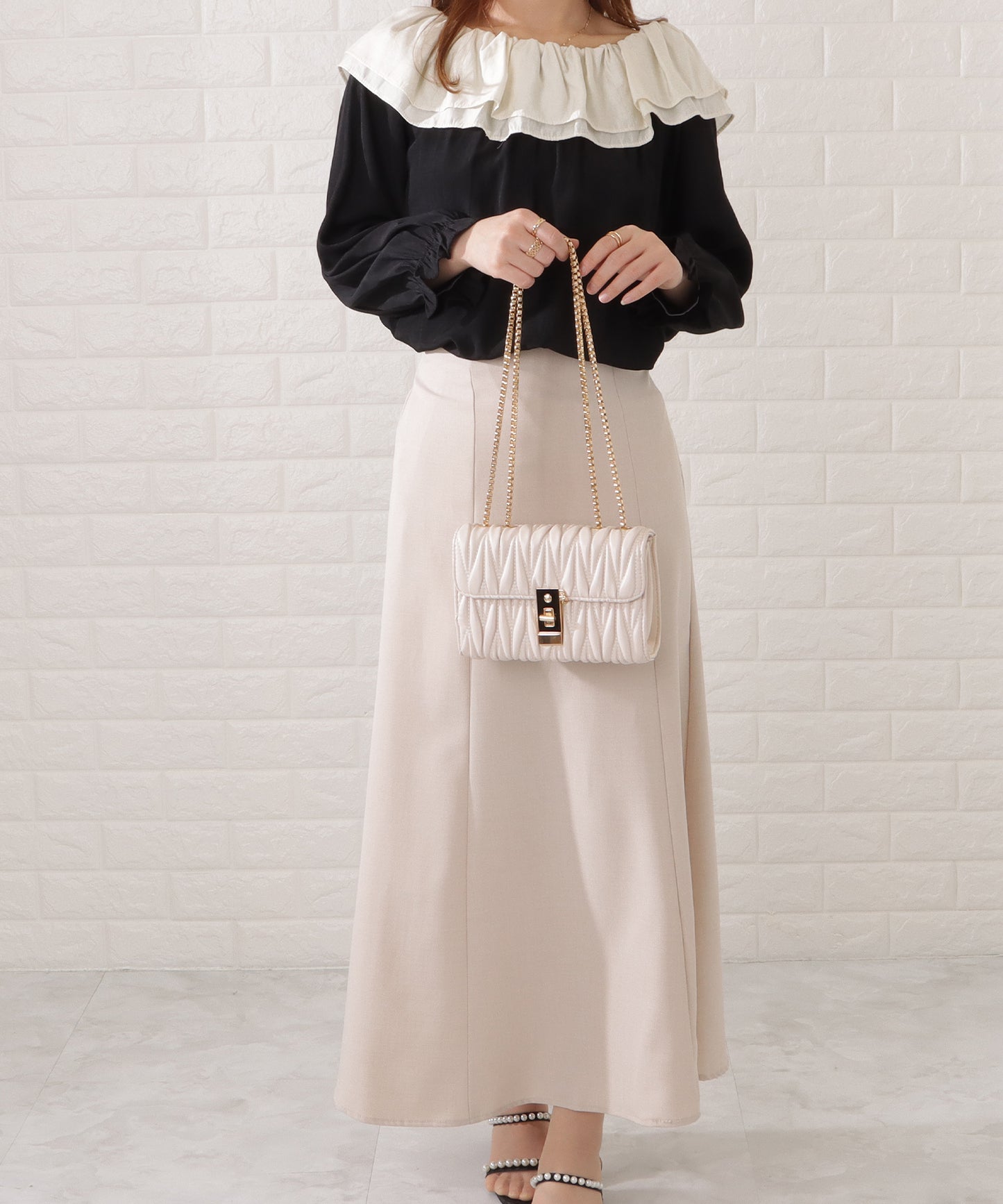 レザー調ヘリンボーンキルティングチェーンショルダーバッグ