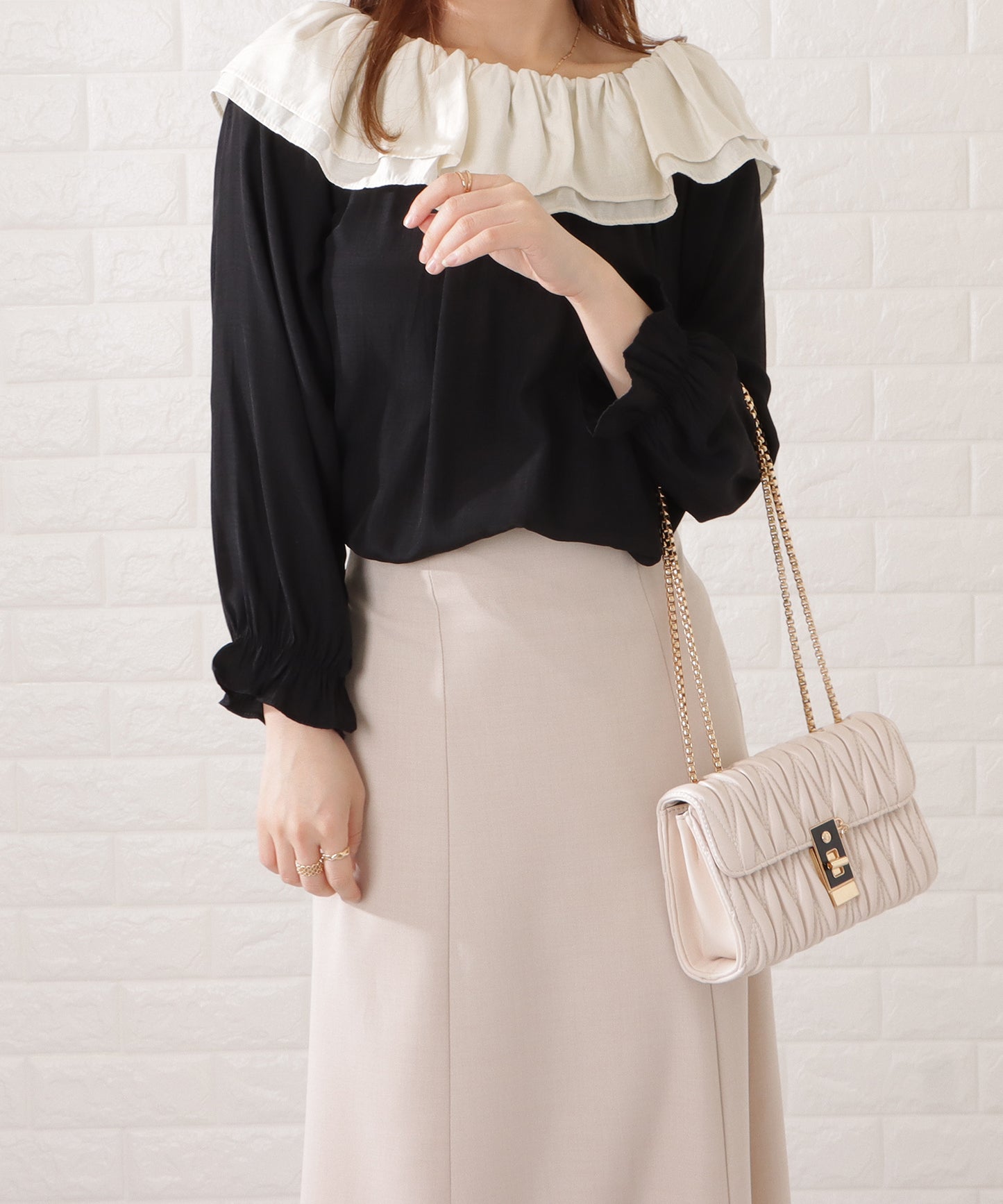 レザー調ヘリンボーンキルティングチェーンショルダーバッグ