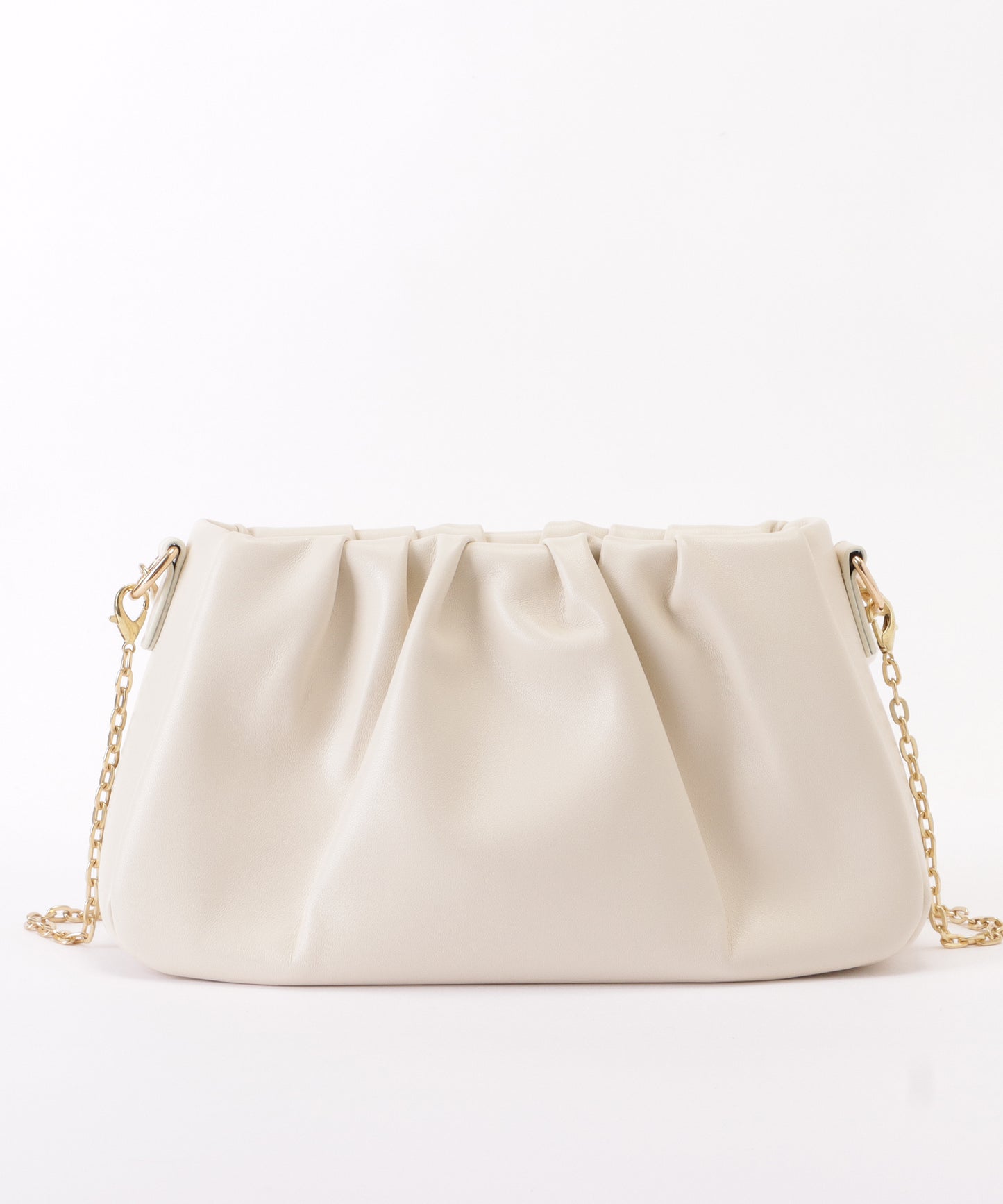 レザー調パール付きギャザーショルダーバッグ