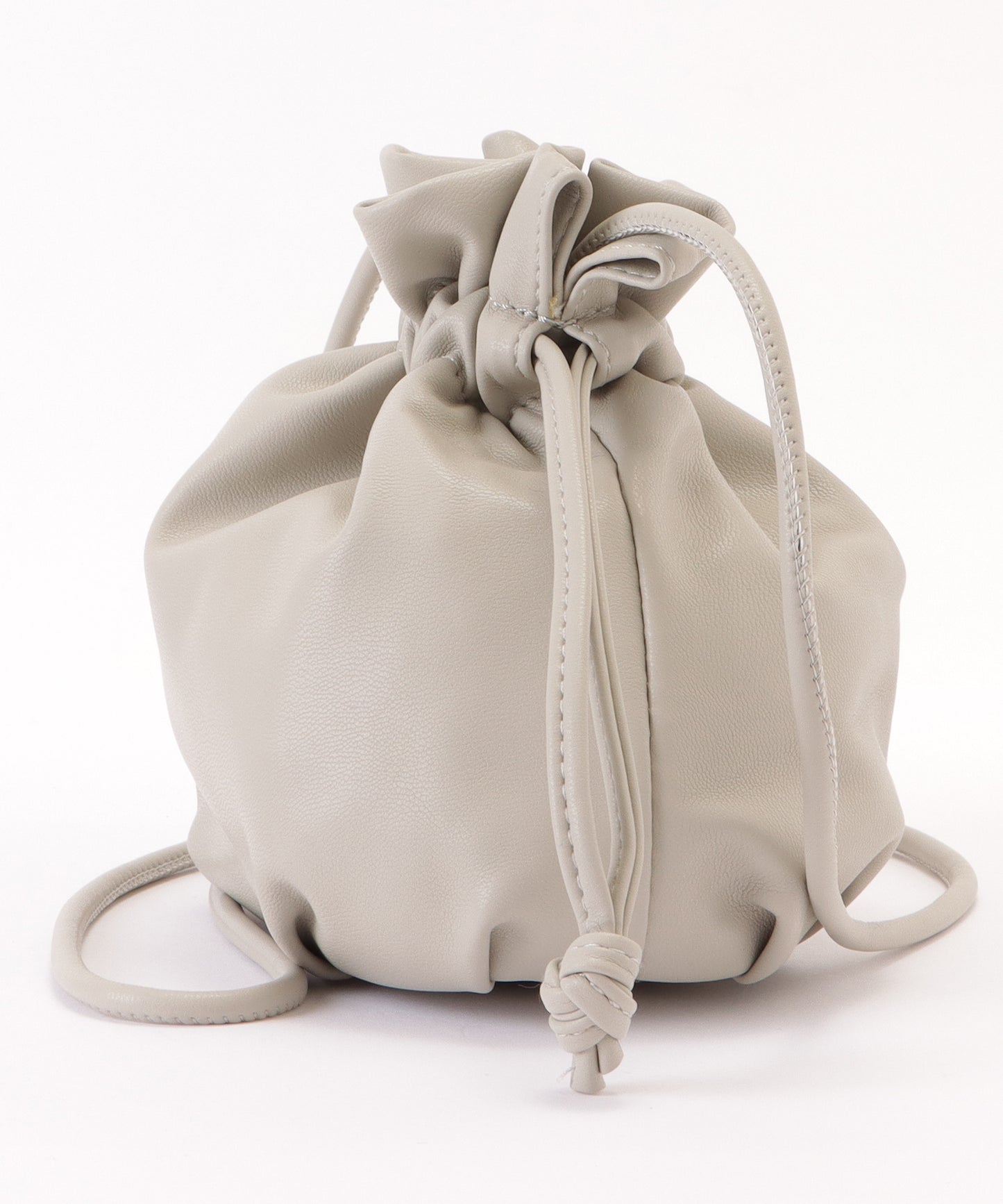 レザー調ドローストリング巾着ショルダーバッグ