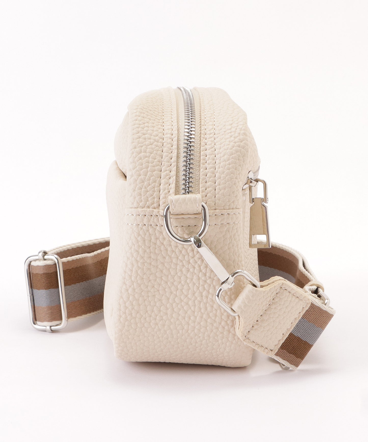 ストライプベルト付きレザー調2WAYショルダーバッグ