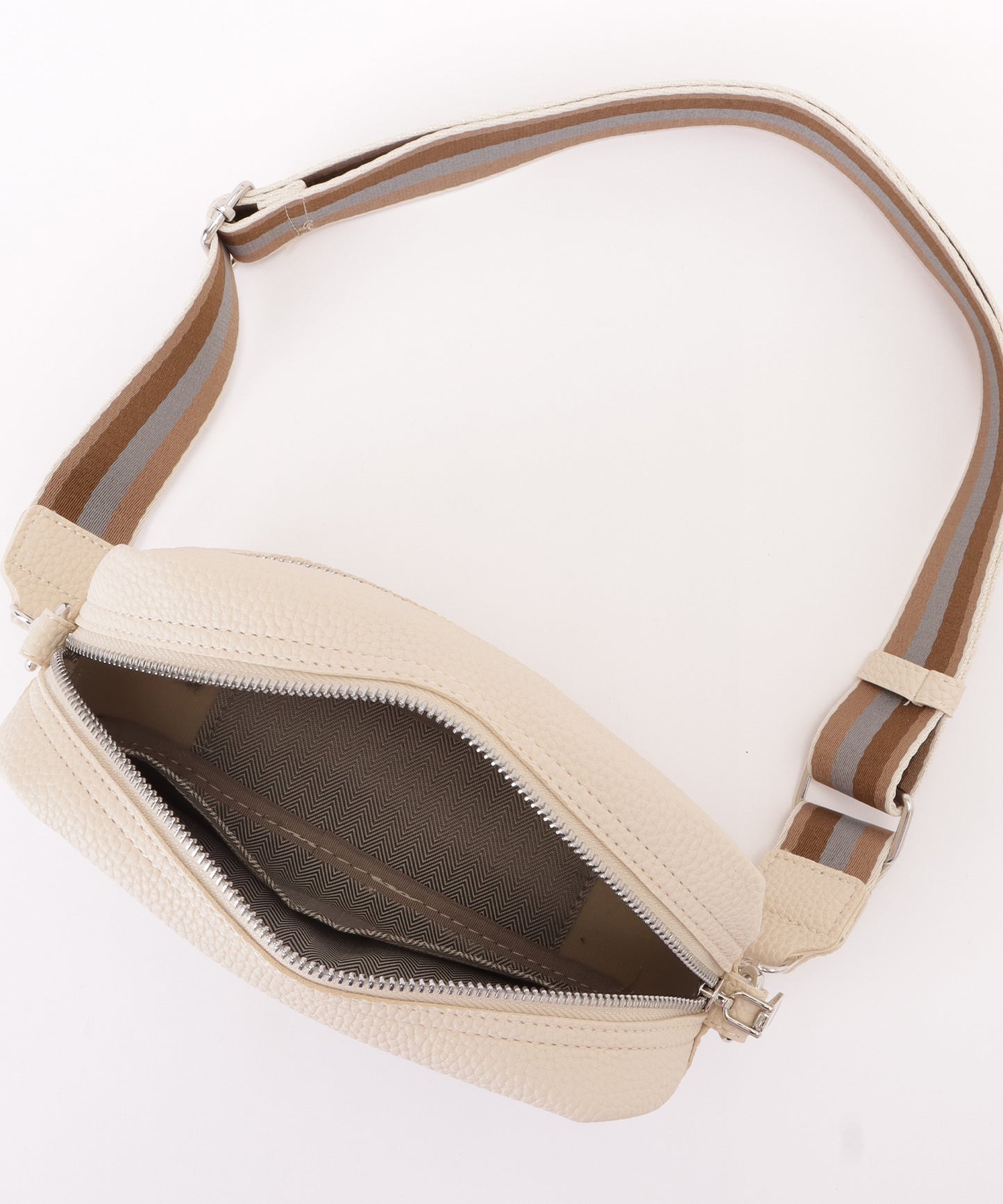 ストライプベルト付きレザー調2WAYショルダーバッグ