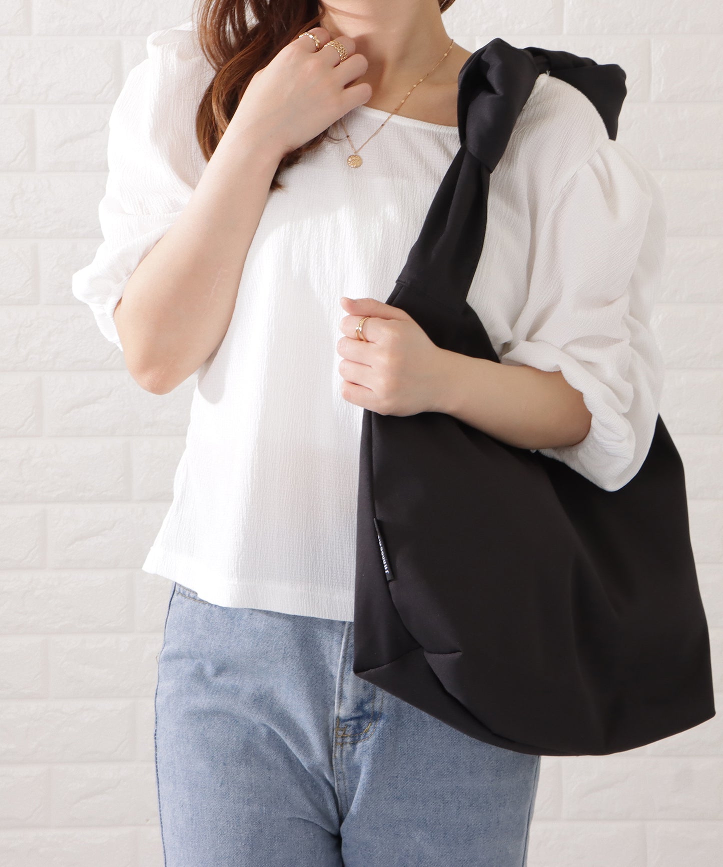 ワンカラーむすびハンドルベーシックトートバッグ