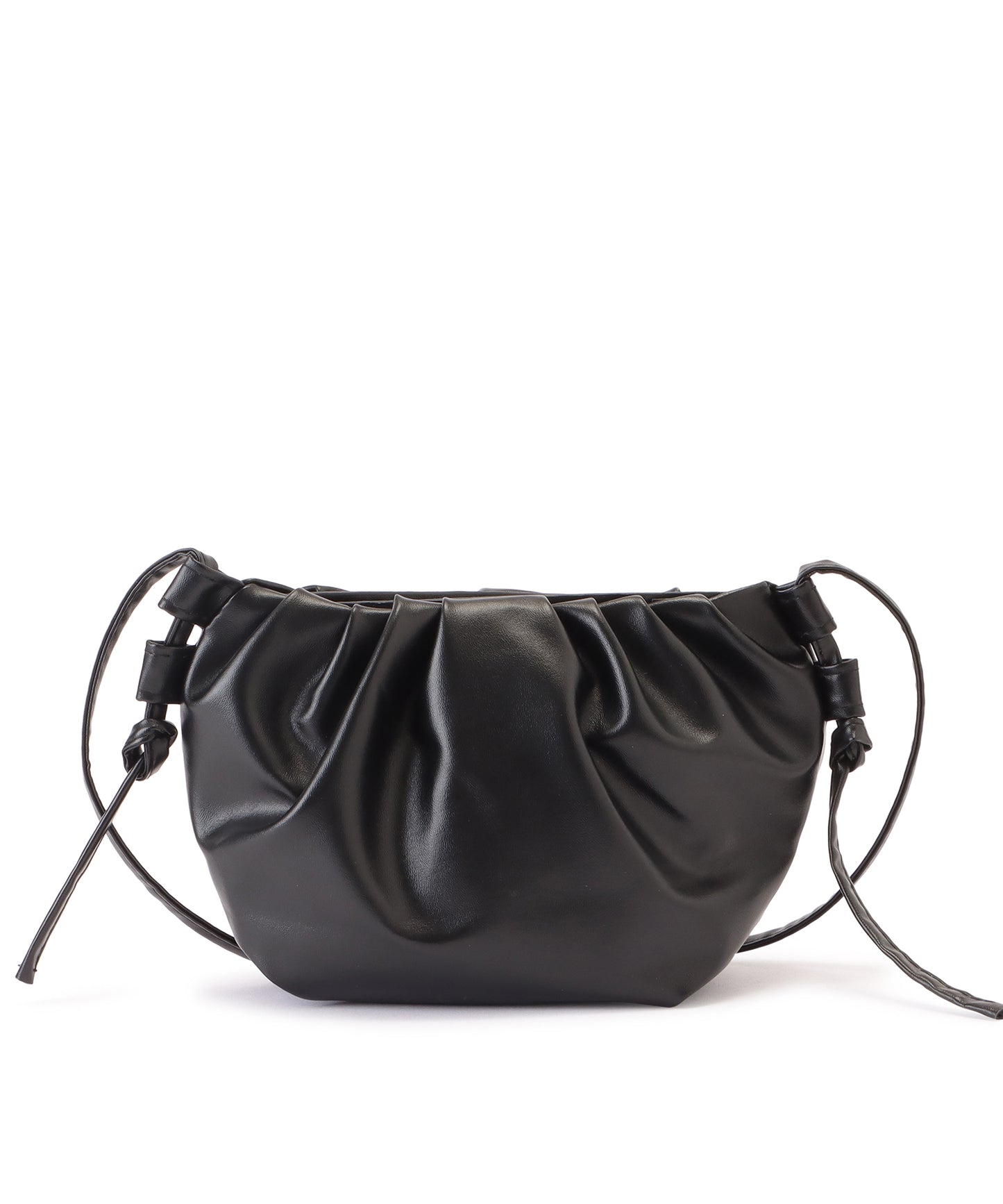 レザー調ギャザーショルダーバッグ レディース