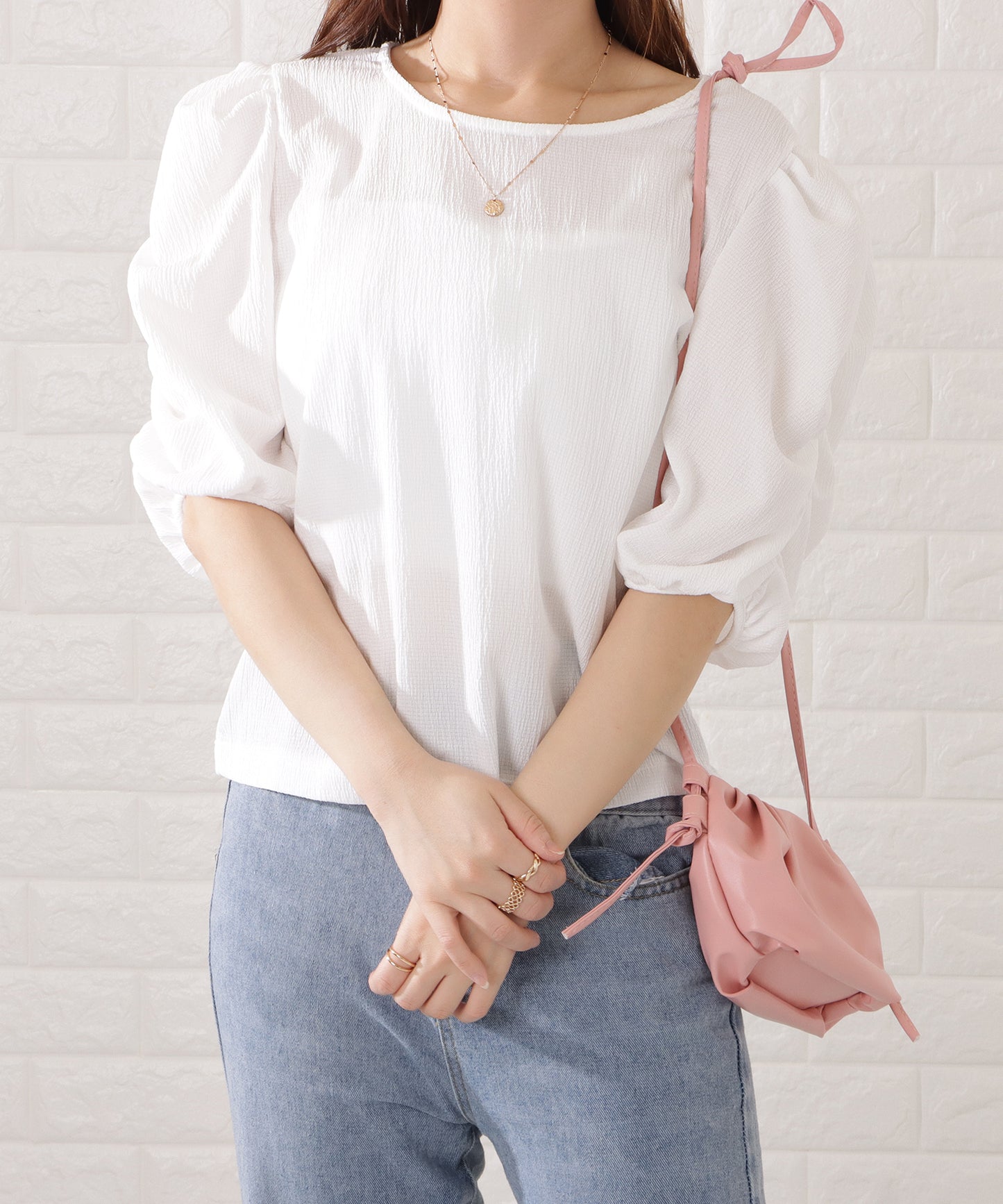 レザー調ギャザーショルダーバッグ レディース