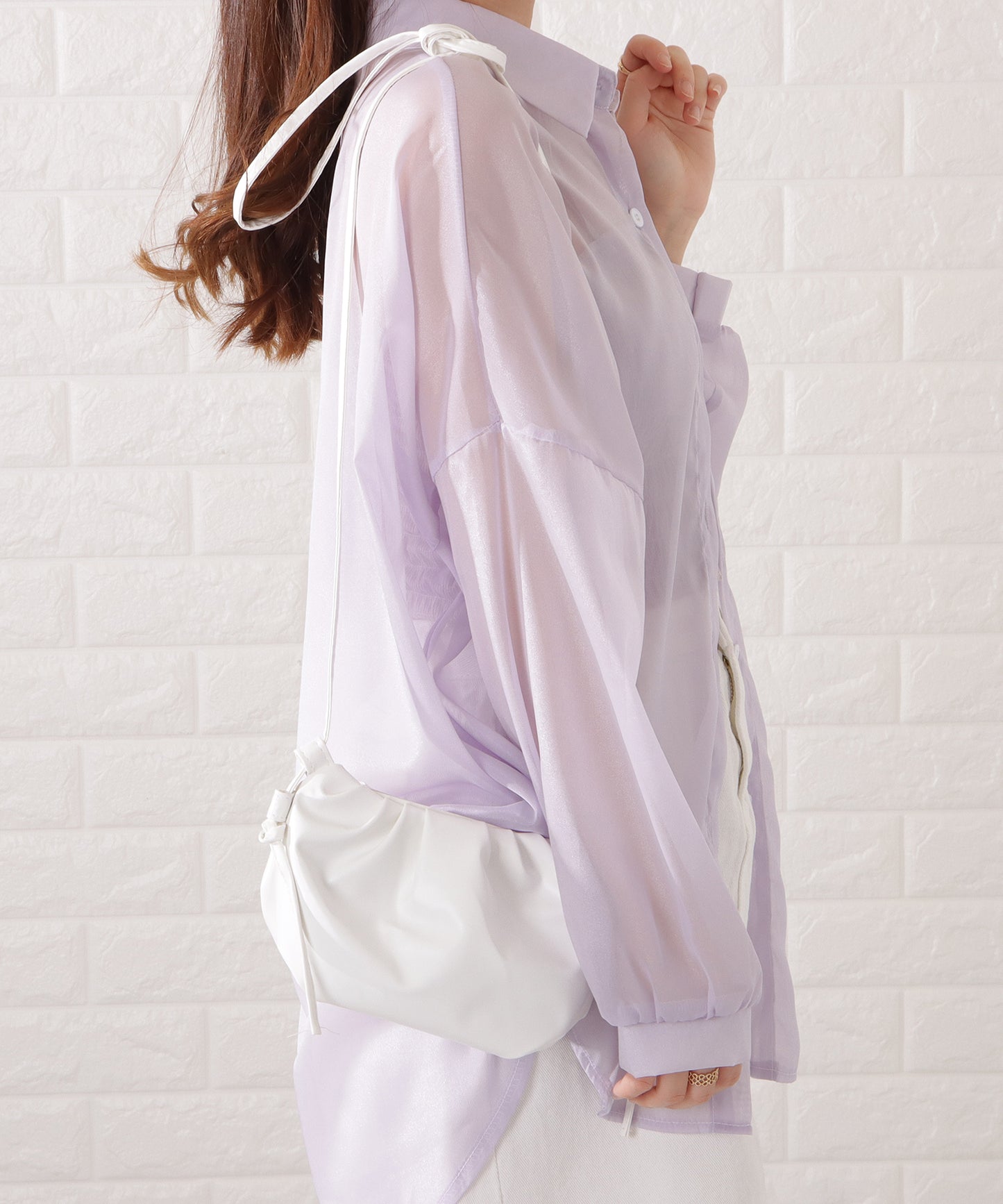 レザー調ギャザーショルダーバッグ レディース