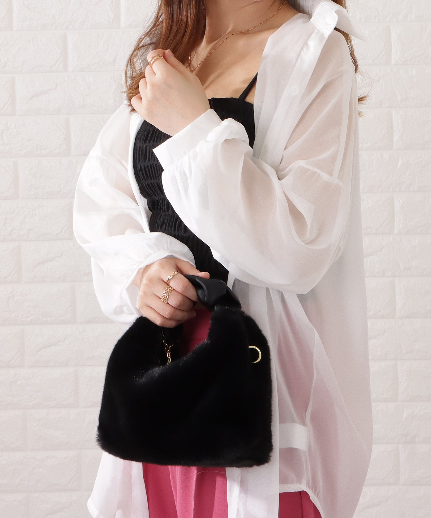 チャーム付き2WAYファートートバッグ