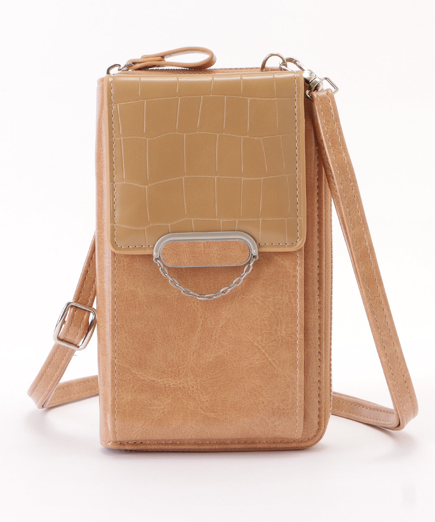 クロコダイル柄レザー調スマートフォンショルダーバッグ