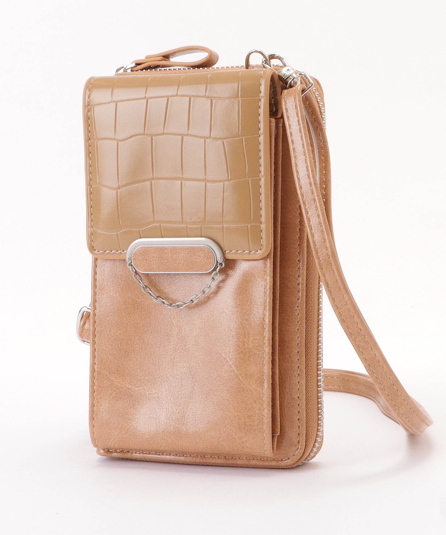 クロコダイル柄レザー調スマートフォンショルダーバッグ