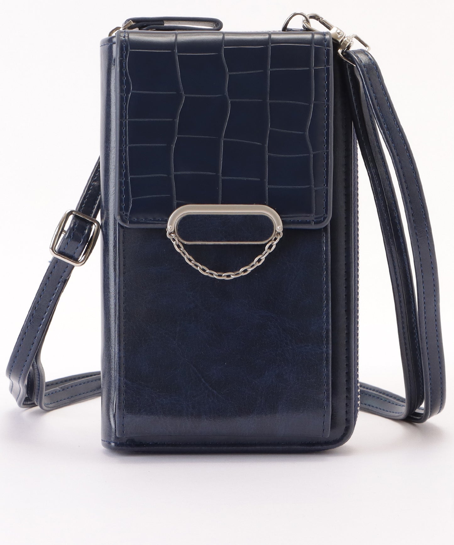 クロコダイル柄レザー調スマートフォンショルダーバッグ