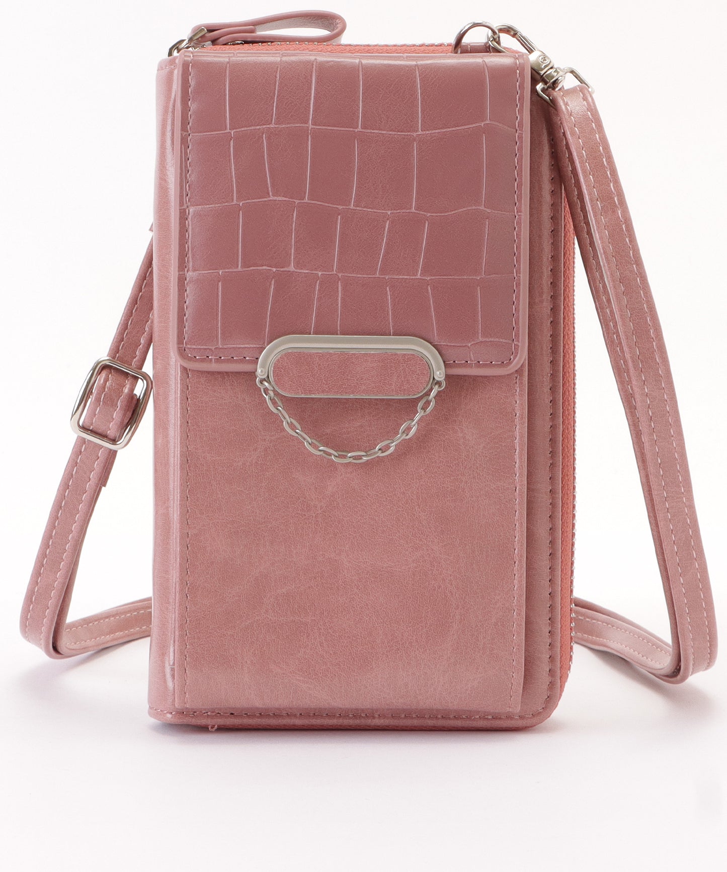 クロコダイル柄レザー調スマートフォンショルダーバッグ