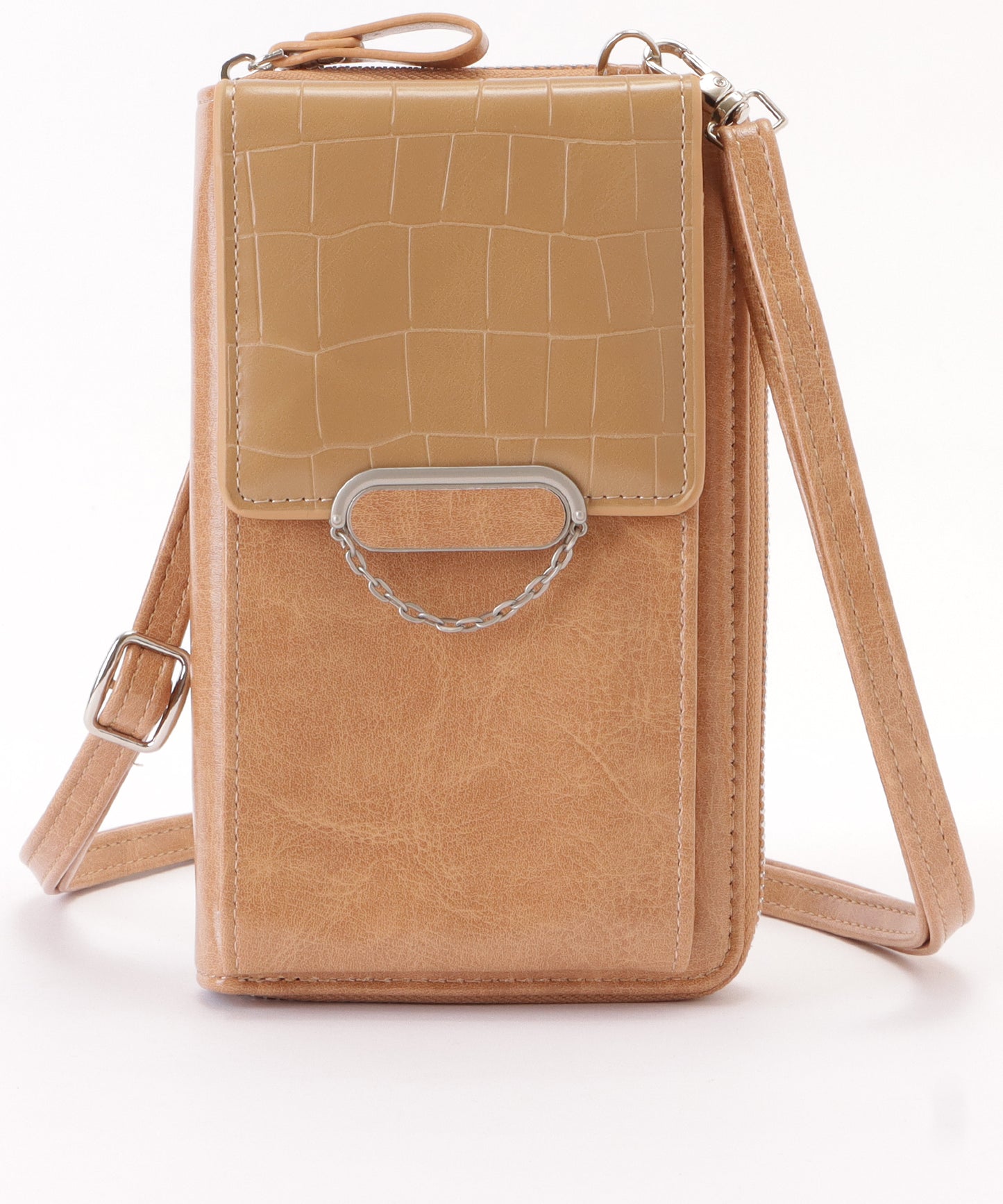 クロコダイル柄レザー調スマートフォンショルダーバッグ