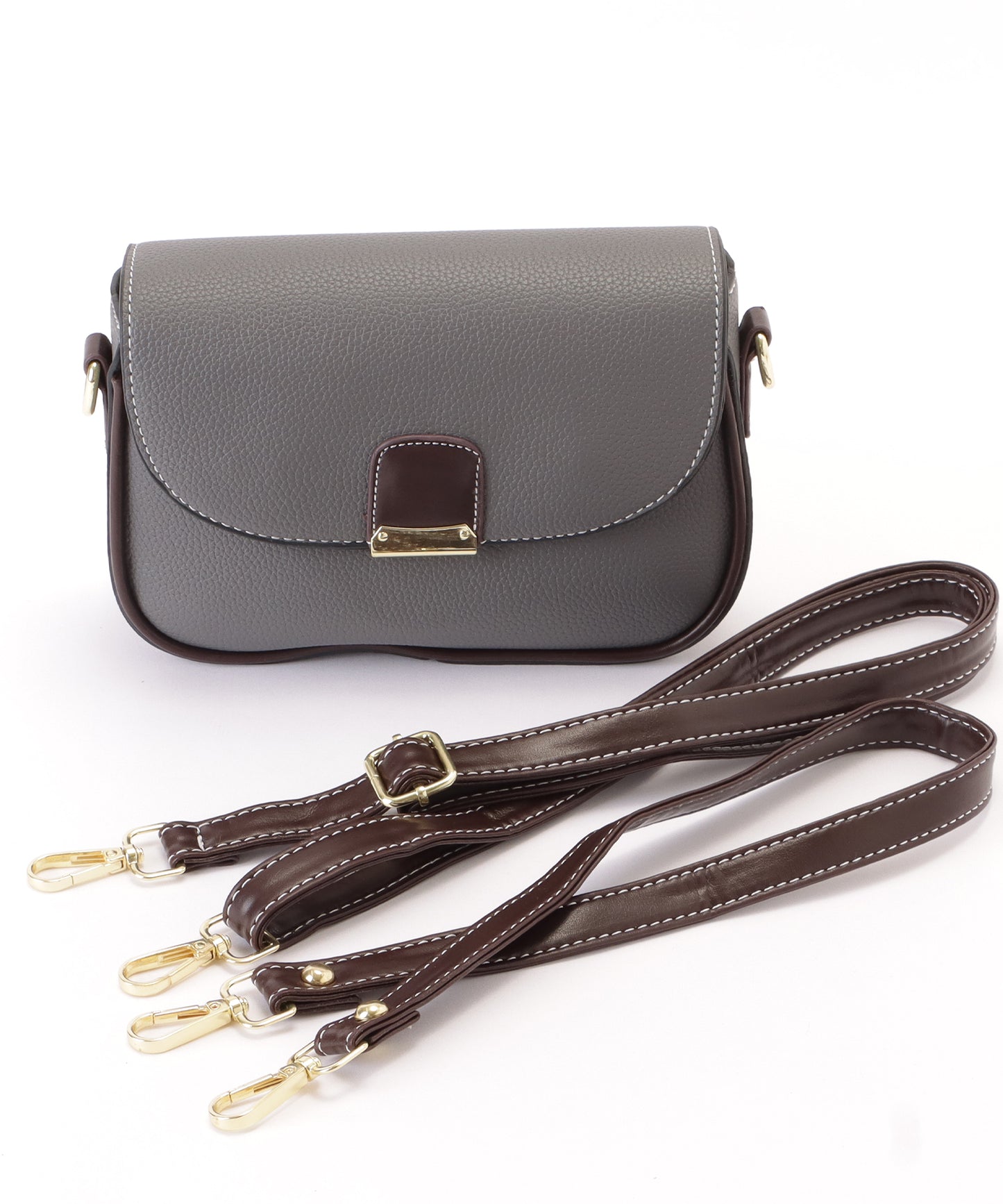 レザー調多ポケットラウンドショルダーバッグ