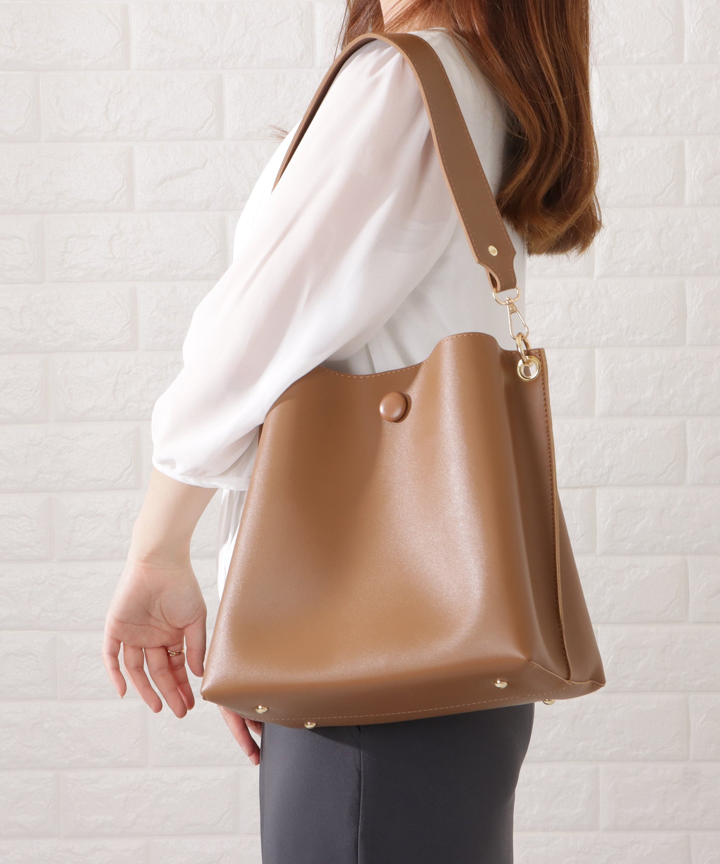 マットレザー調2WAYダブルストラップバッグ