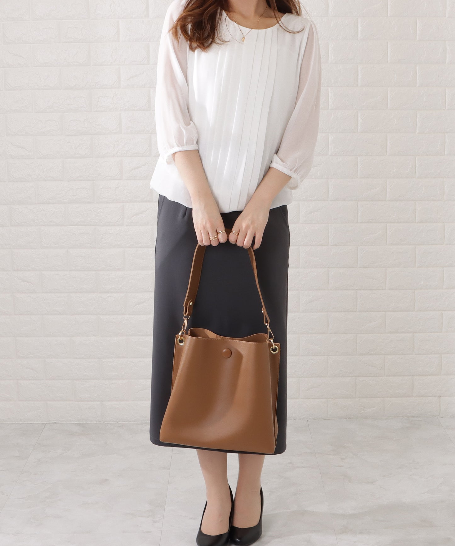 マットレザー調2WAYダブルストラップバッグ