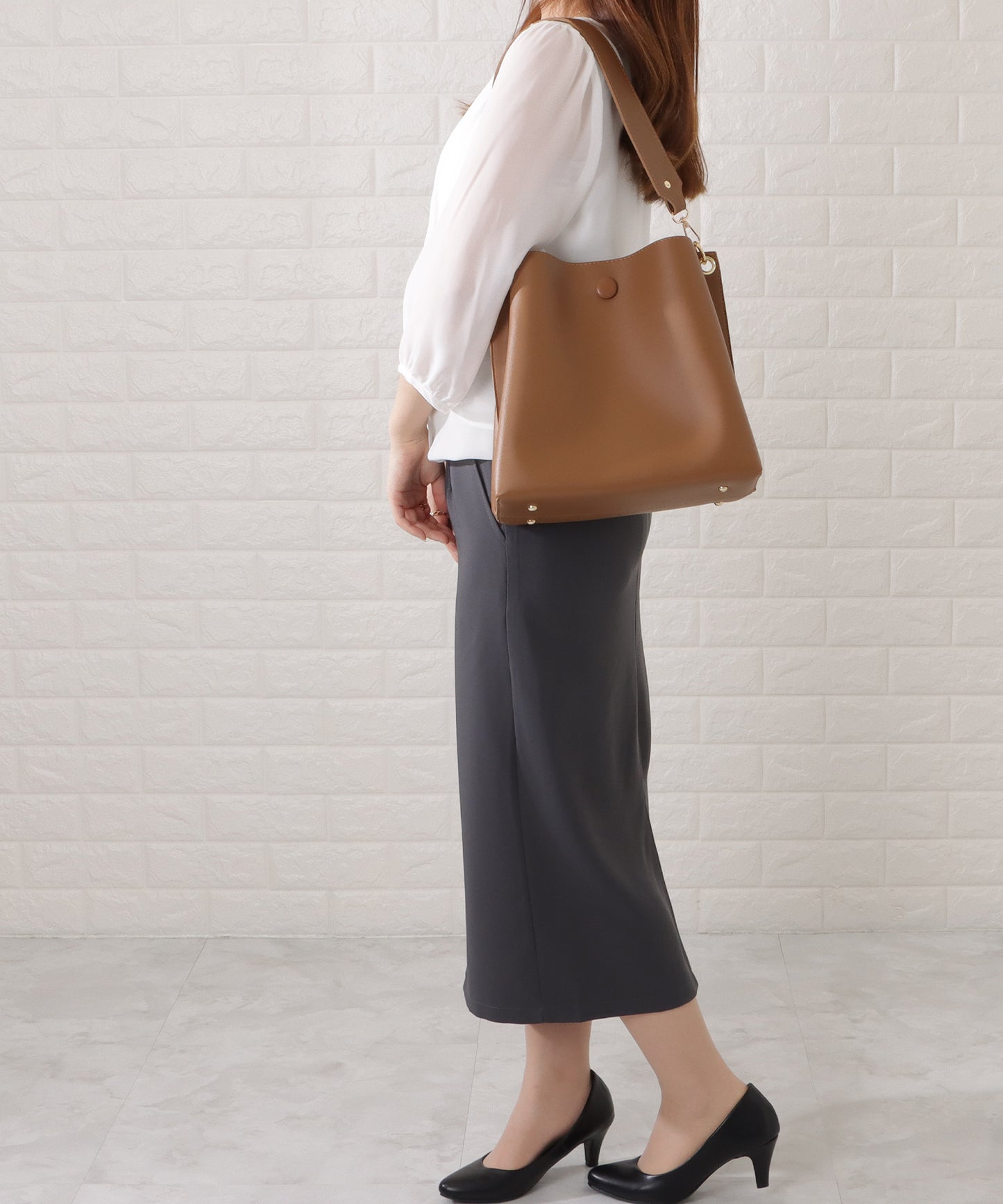 マットレザー調2WAYダブルストラップバッグ