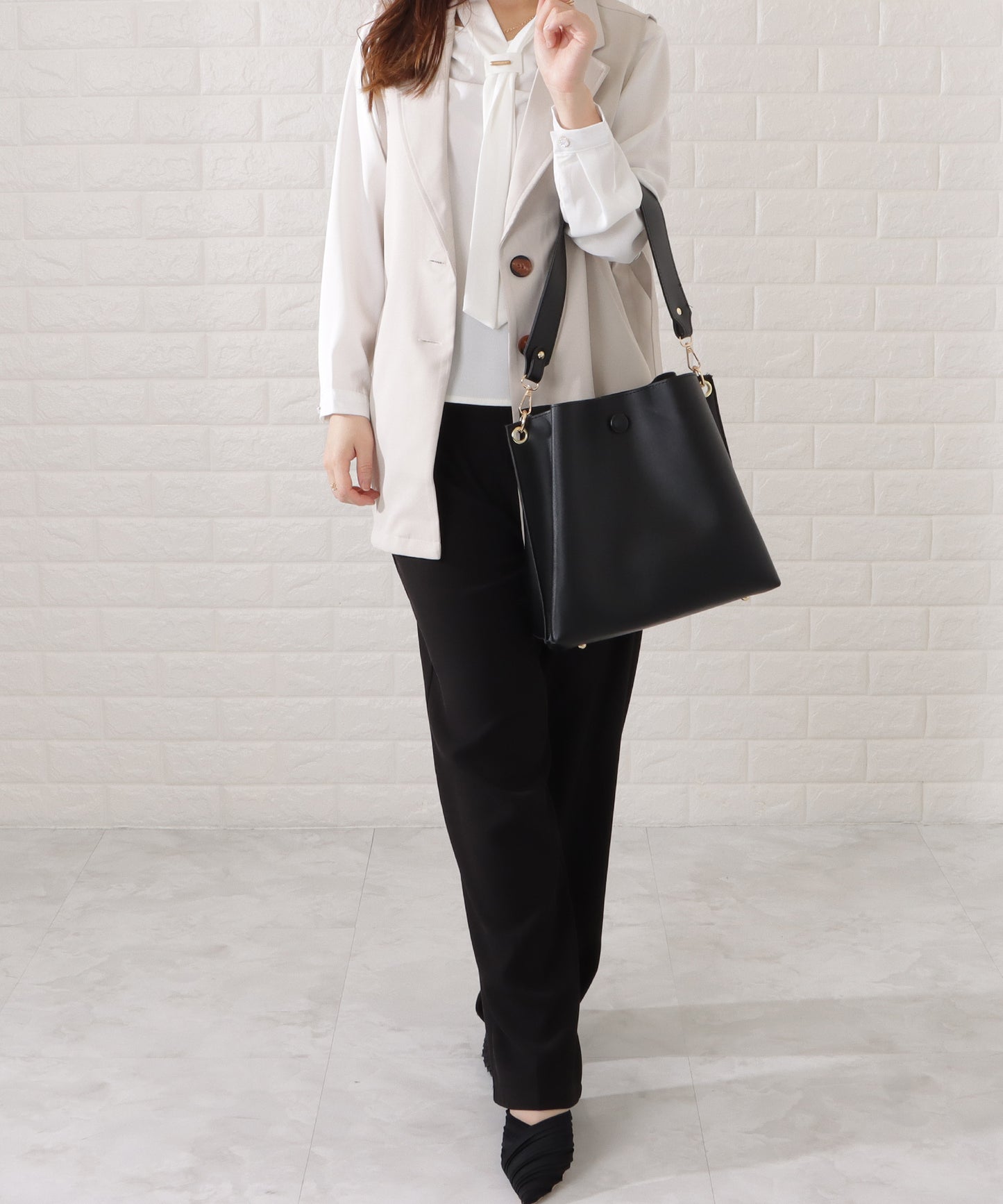 マットレザー調2WAYダブルストラップバッグ