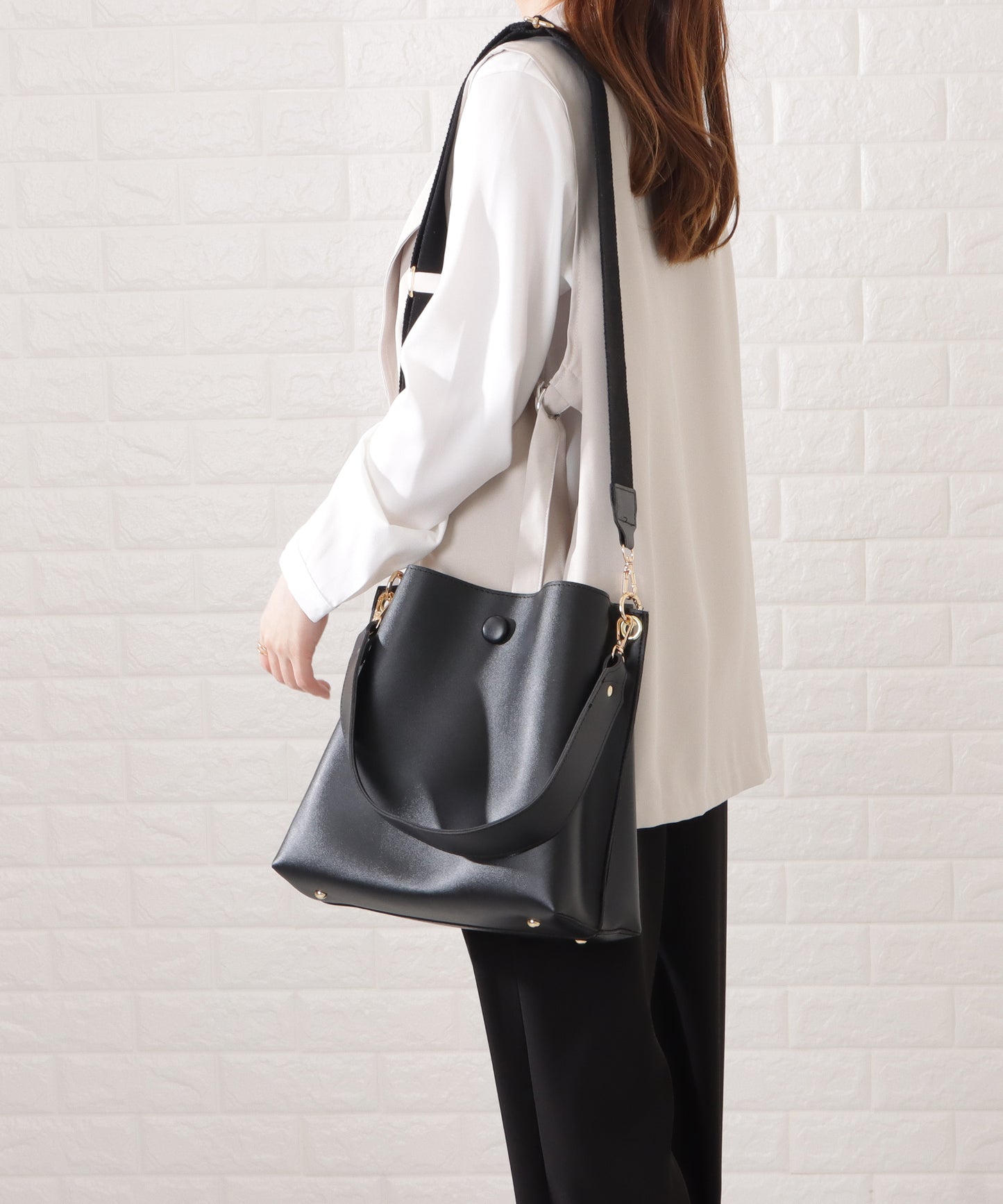 マットレザー調2WAYダブルストラップバッグ