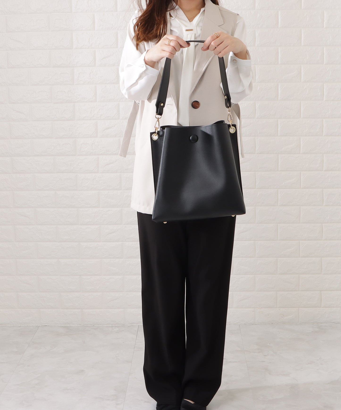 マットレザー調2WAYダブルストラップバッグ