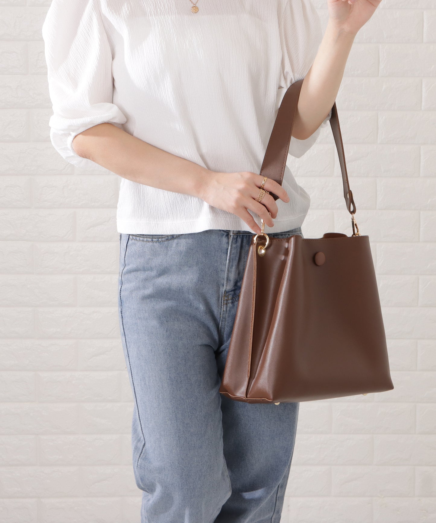 マットレザー調2WAYダブルストラップバッグ