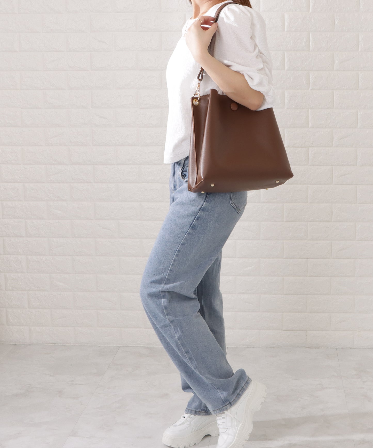 マットレザー調2WAYダブルストラップバッグ