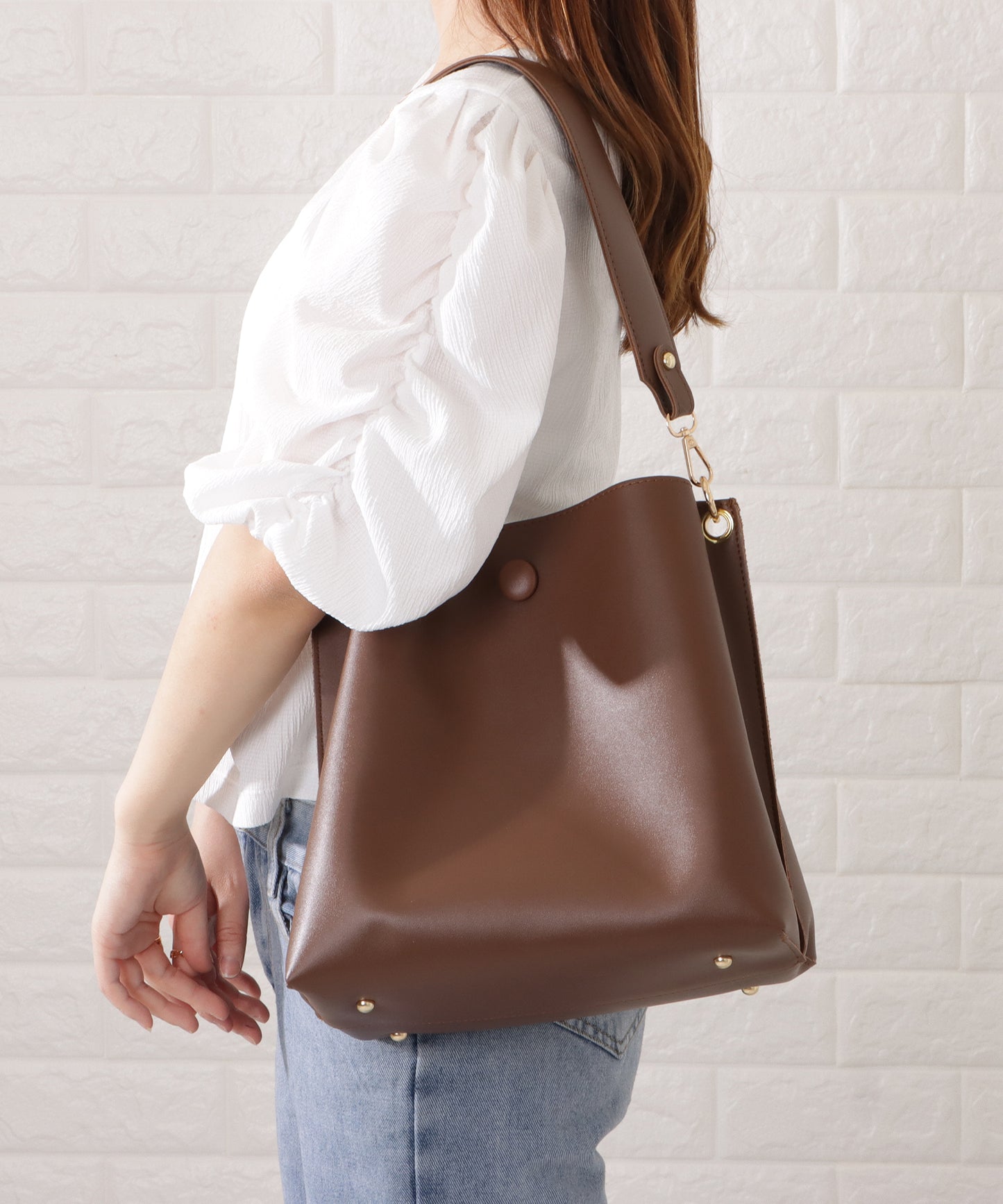 マットレザー調2WAYダブルストラップバッグ