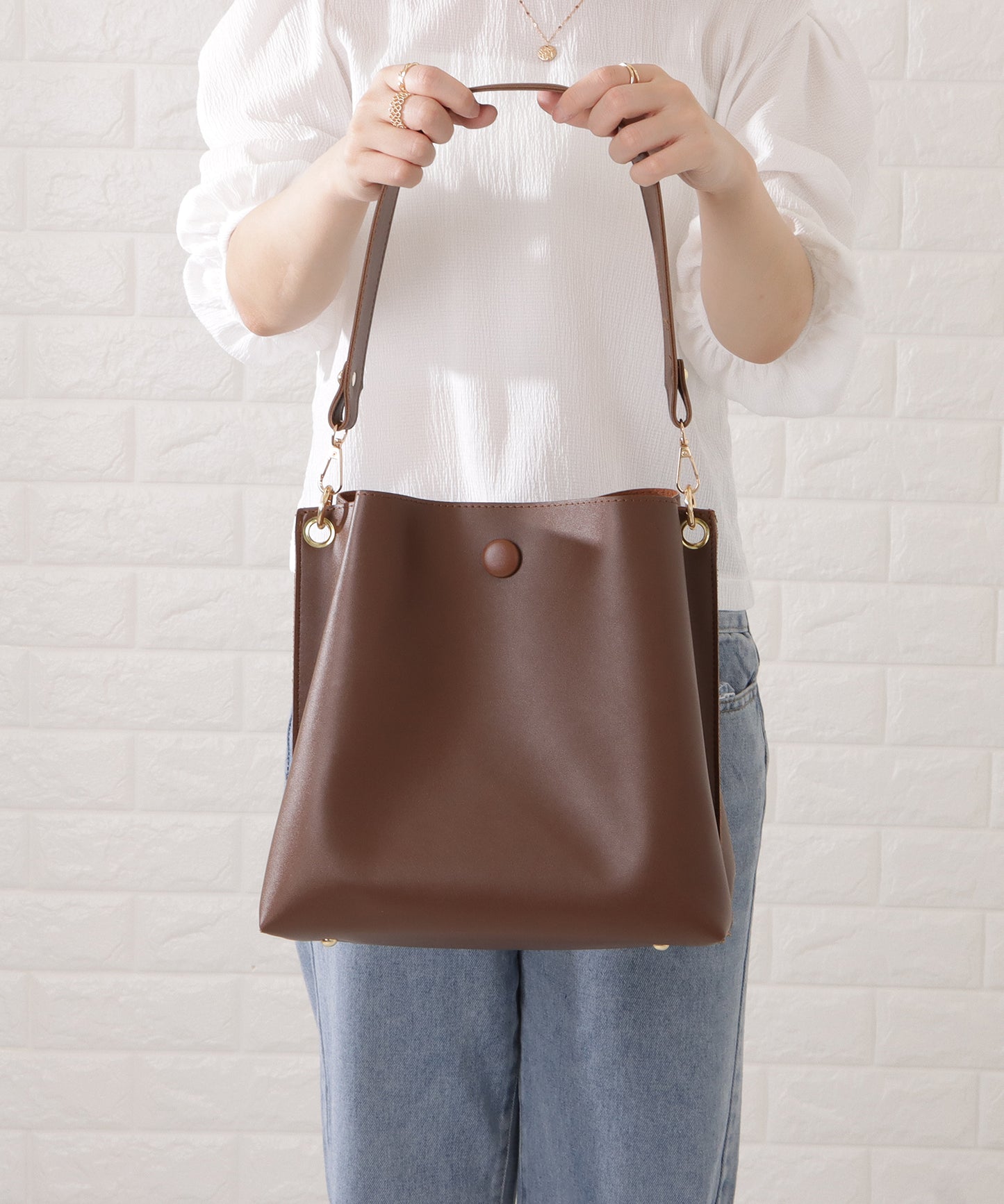 マットレザー調2WAYダブルストラップバッグ