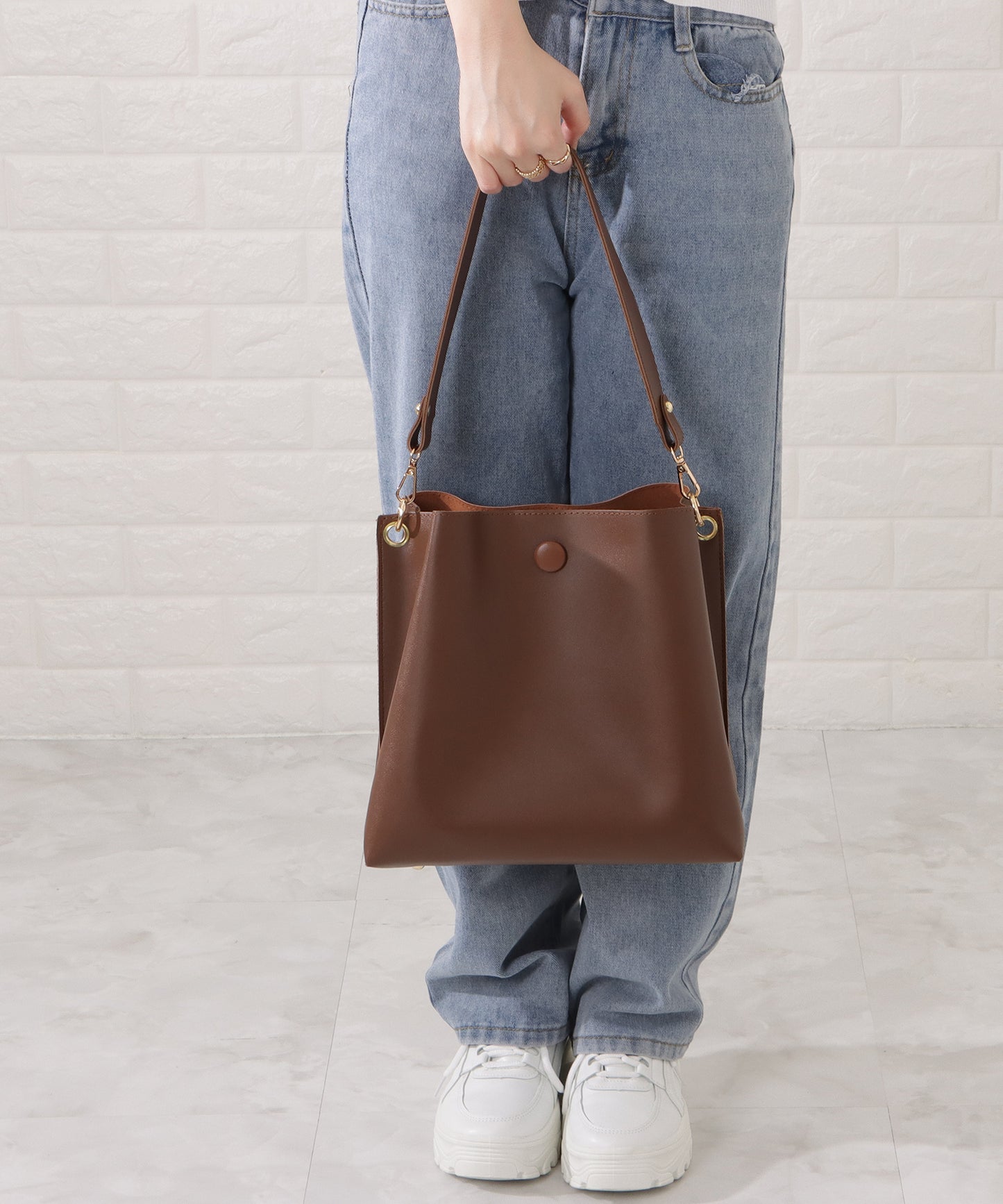 マットレザー調2WAYダブルストラップバッグ