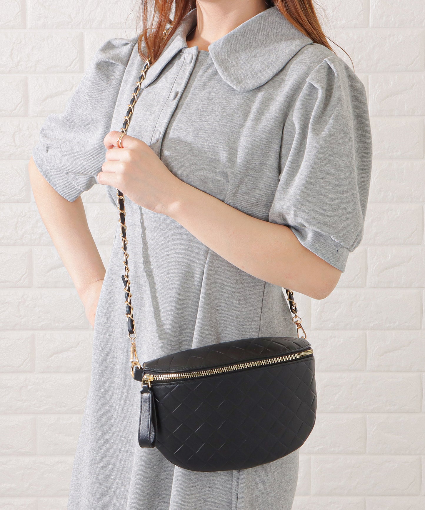 レザー調メッシュデザインショルダーバッグ