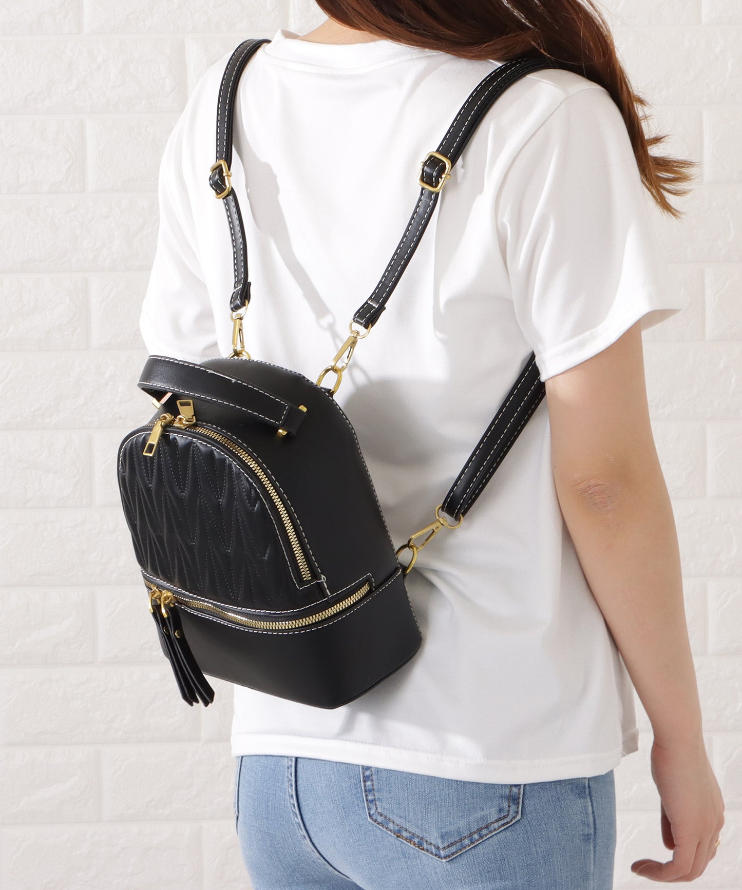 レザー調ヘリンボーンデザイン2WAYリュックサック