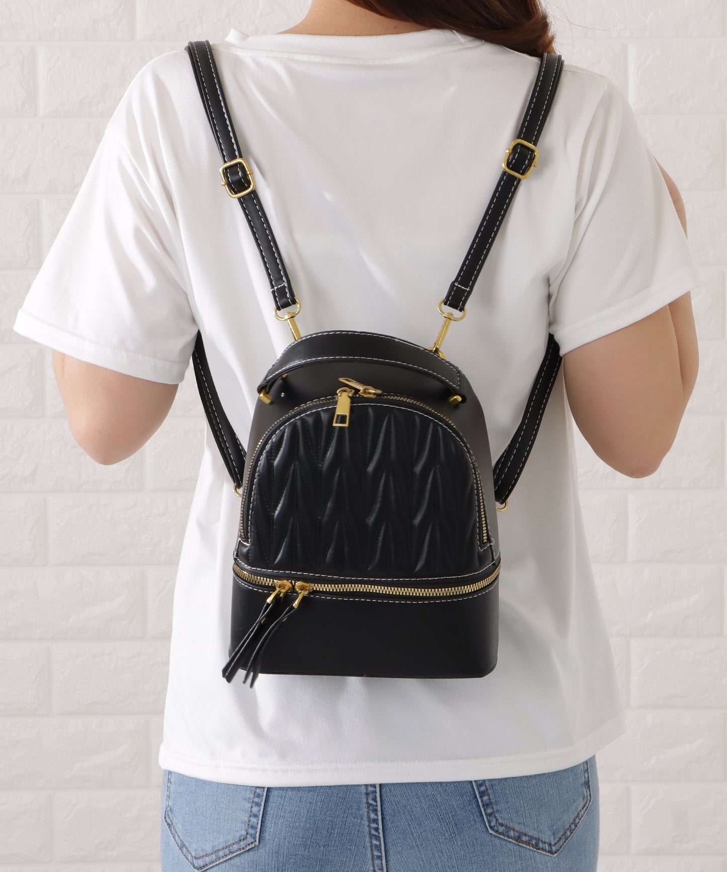 レザー調ヘリンボーンデザイン2WAYリュックサック