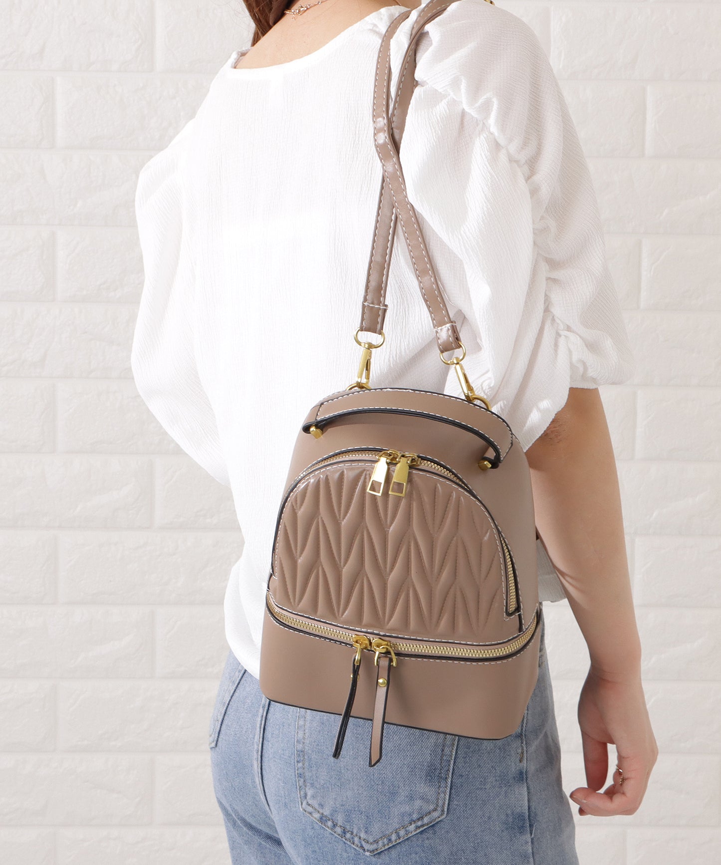 レザー調ヘリンボーンデザイン2WAYリュックサック