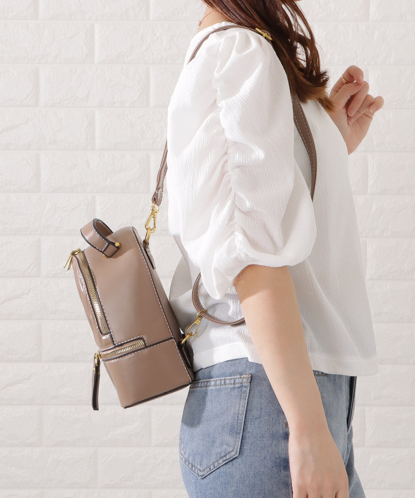 レザー調ヘリンボーンデザイン2WAYリュックサック