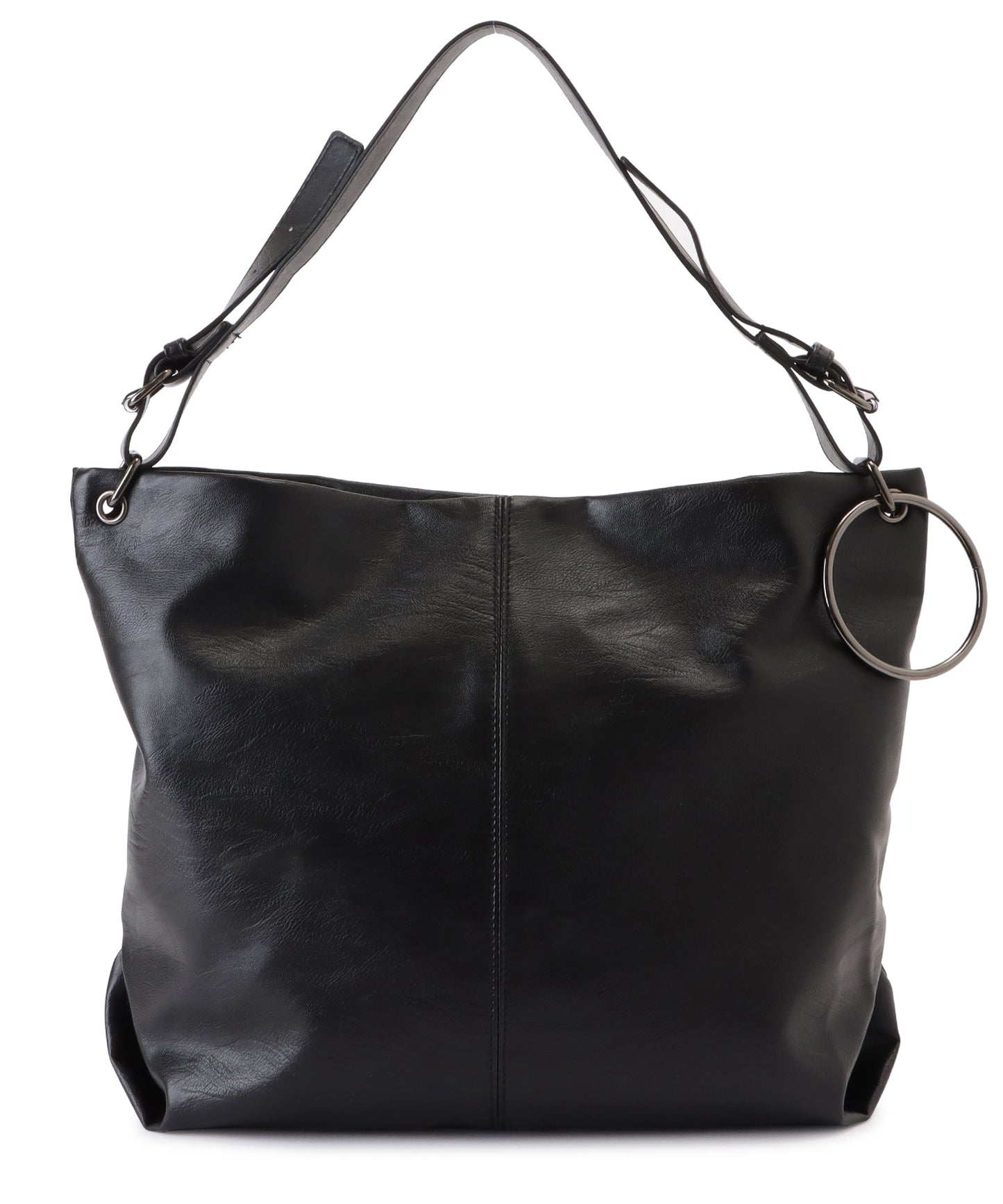 リング付きレザー調ビッグショルダーバッグ